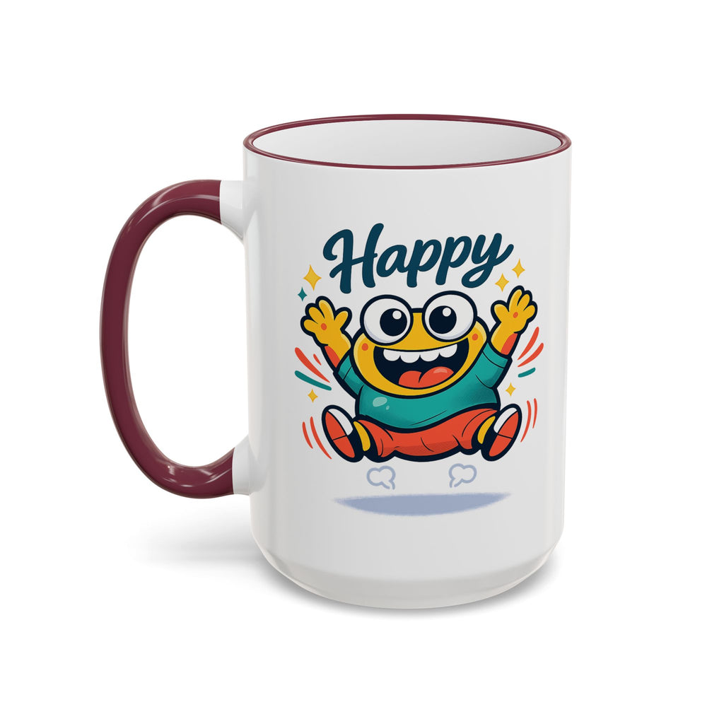 Happy Monster Accent Mug - Cute Cartoon Coffee Cup (11oz/15oz)