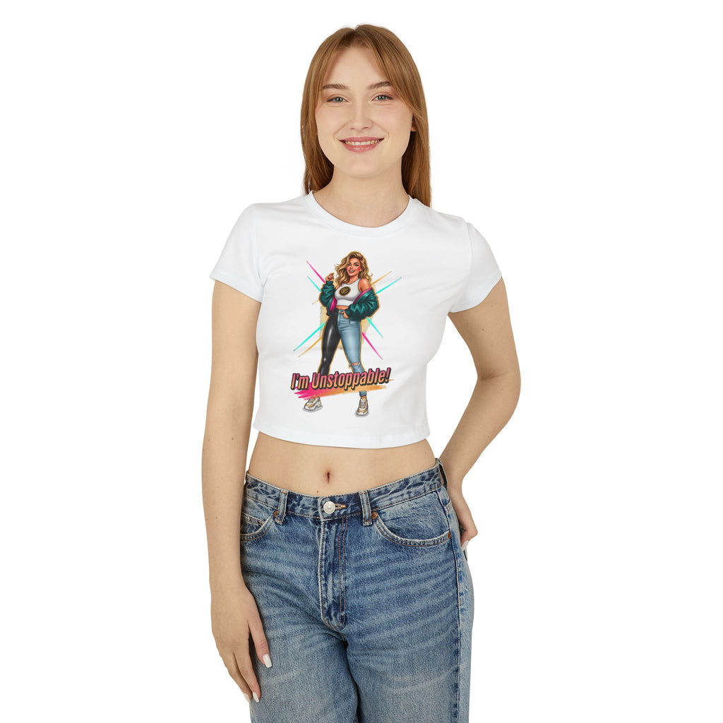 I'm Unstoppable! Women's Baby Tee - Empowering Retro Graphic Crop Top