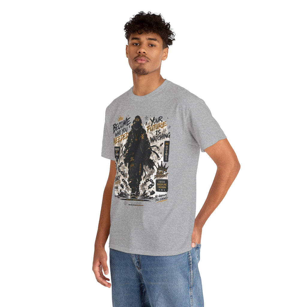 Motivational Soldier Graphic Tee – "Become Who You Need" Inspirational Military Design