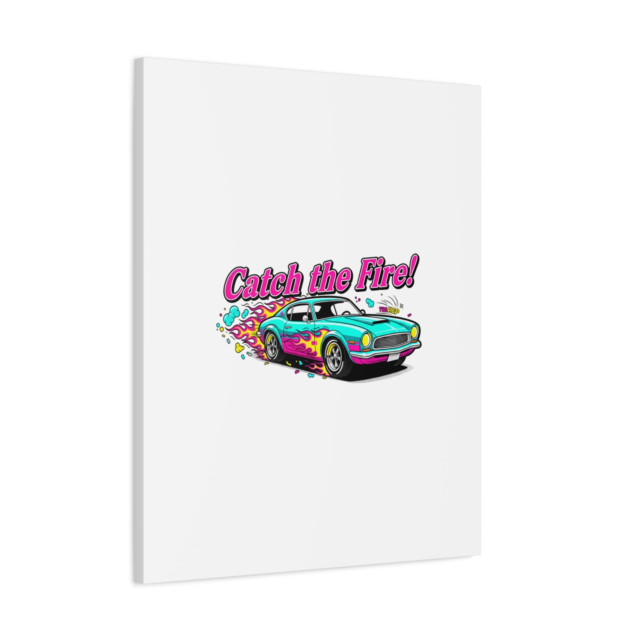 Catch the Fire Retro Car Canvas | Cartoon Racing Flame, Vintage Car Illustration