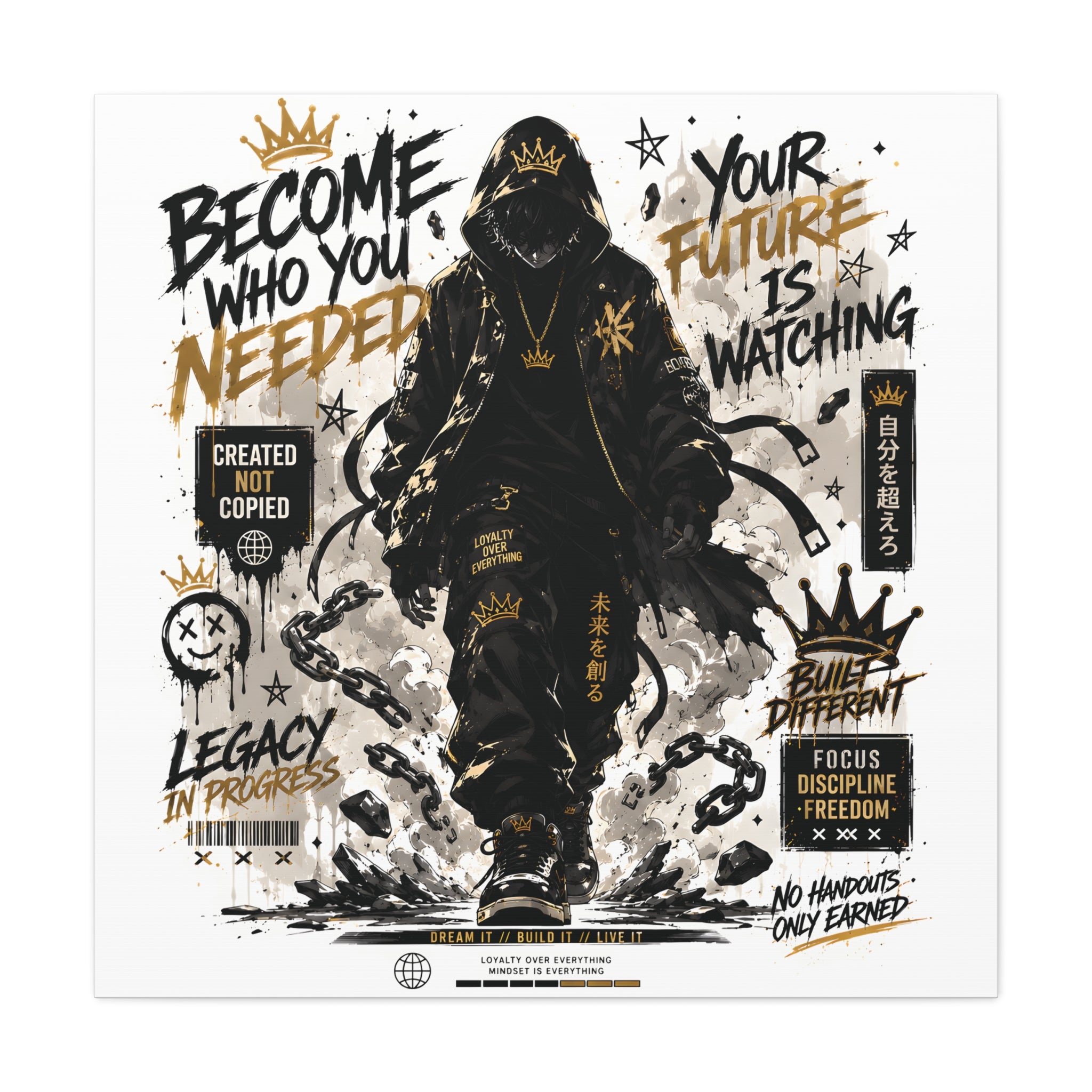 Motivational Street Art Canvas — "Become Who You Needed" Stretched Matte Print