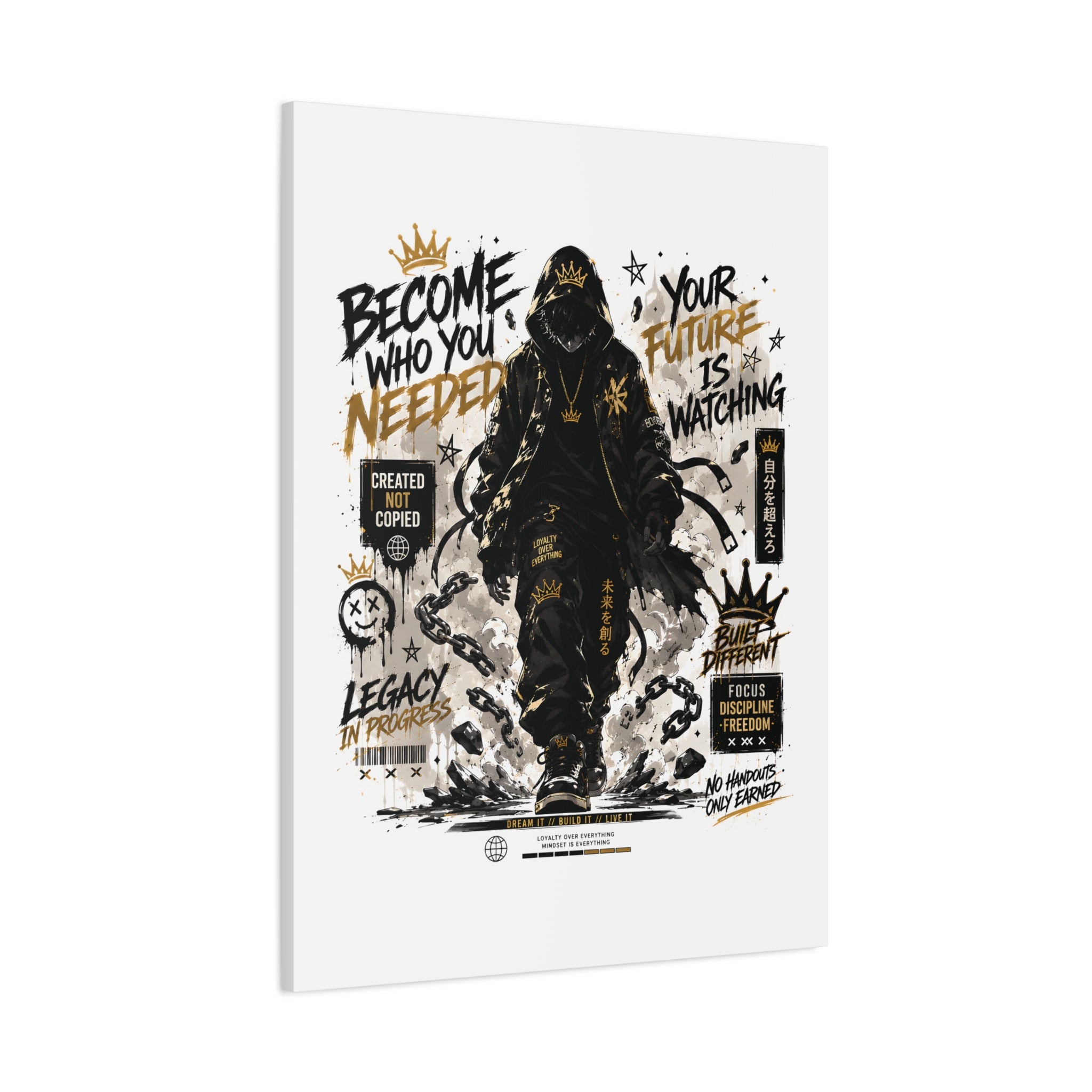 Motivational Street Art Canvas — "Become Who You Needed" Stretched Matte Print