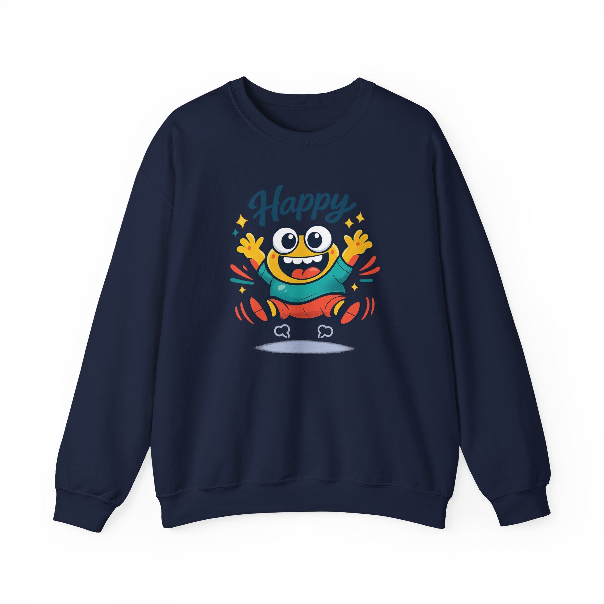 Happy Blob Cartoon Crewneck Sweatshirt | kawaii minimal, thick outline