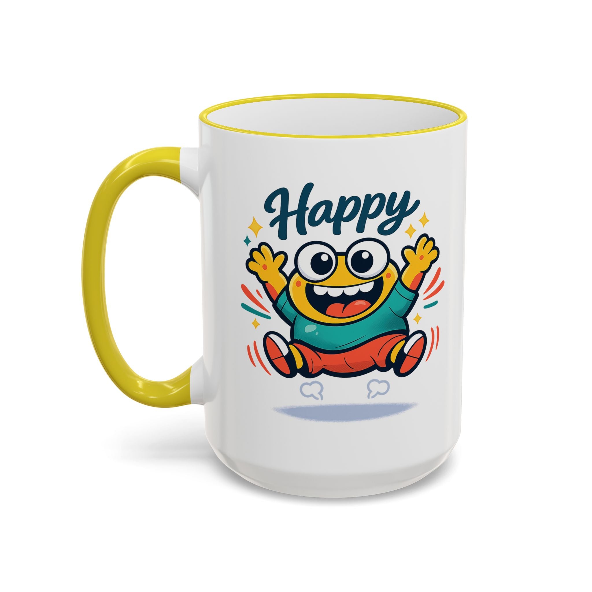 Happy Monster Accent Mug - Cute Cartoon Coffee Cup (11oz/15oz)