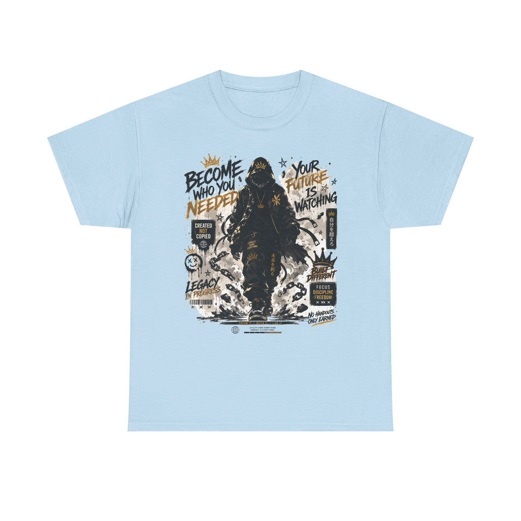 Motivational Soldier Graphic Tee – "Become Who You Needed" Inspirational Military Design