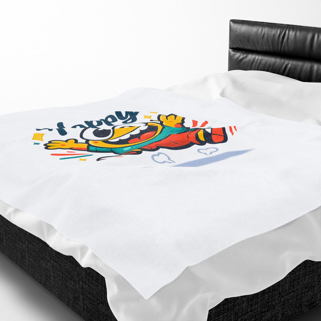 Happy Mood Face Velveteen Blanket - Cute Cartoon Throw