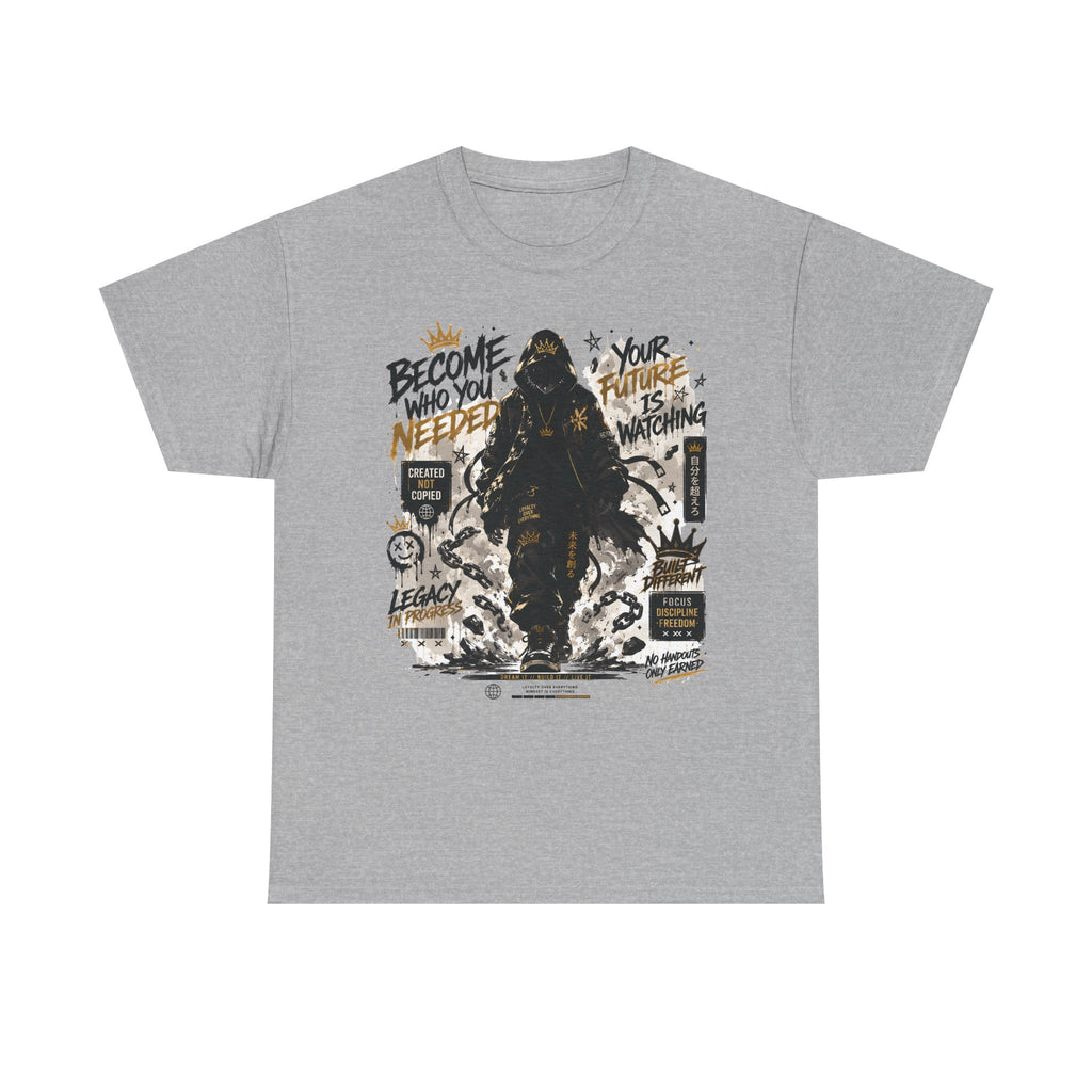 Motivational Soldier Graphic Tee – "Become Who You Needed" Inspirational Military Design