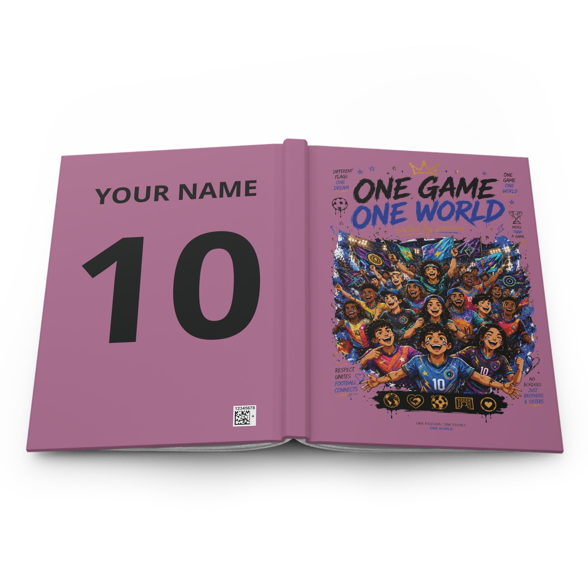 One Game One World Soccer Journal — Personalized Hardcover Notebook