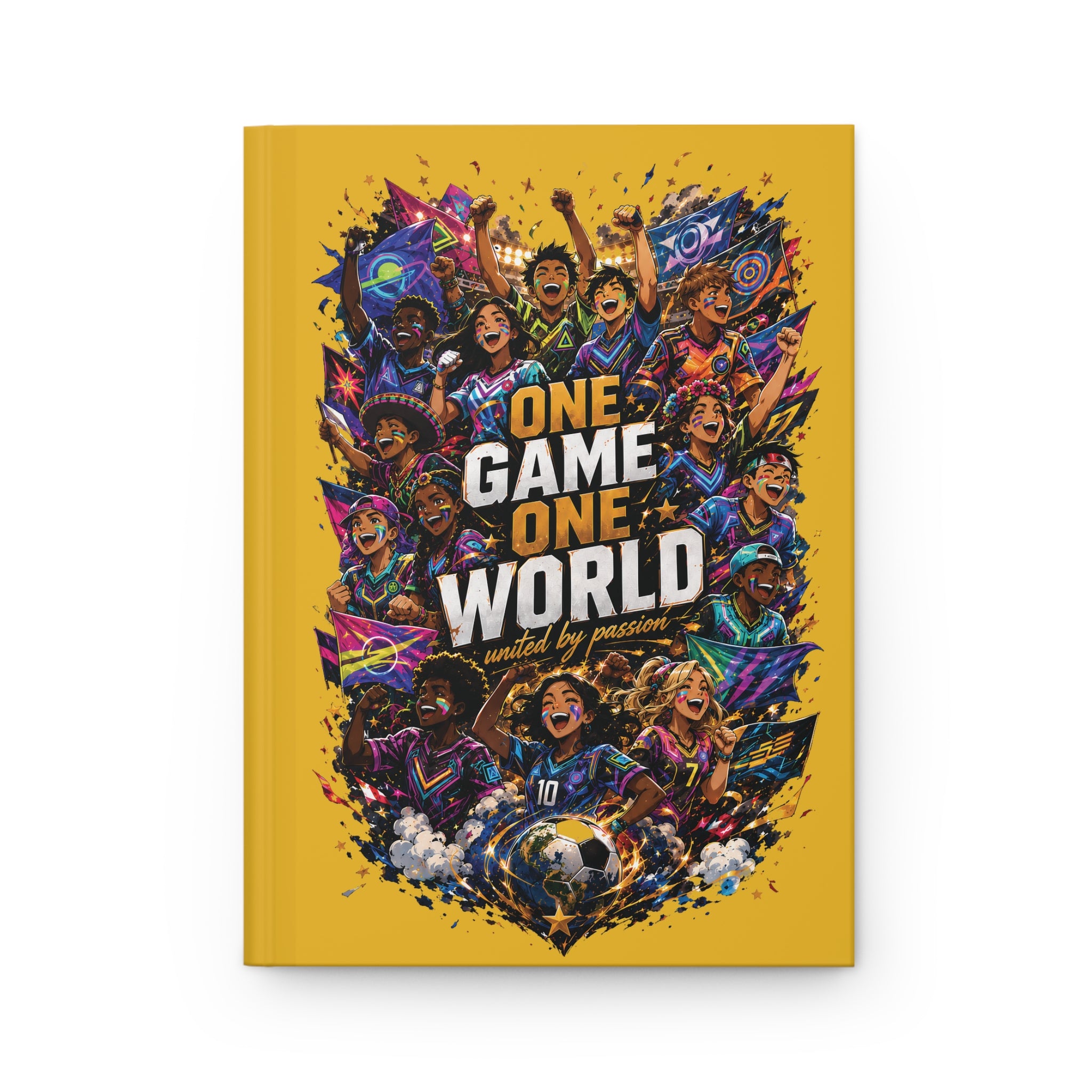 Soccer Journal — "One Game One World" Hardcover Notebook with Customizable Name & Number