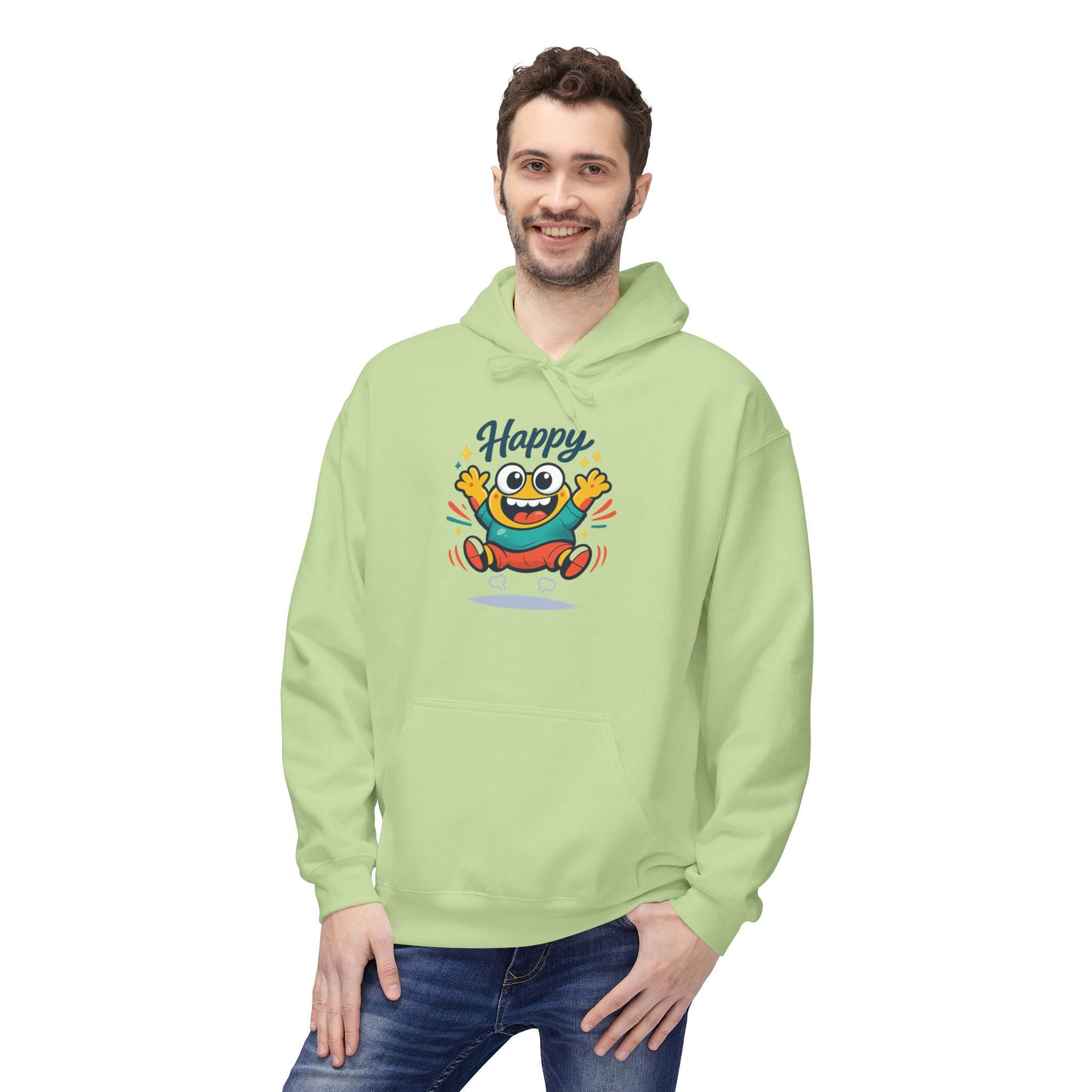 Happy Blob Graphic Hoodie – Cute Cartoon 'Happy' Pullover