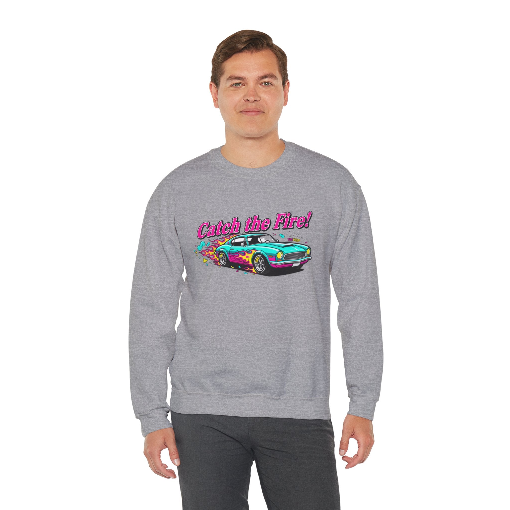 Cartoon Dragster Flames Sweatshirt - Vintage Racing Graphic Crewneck