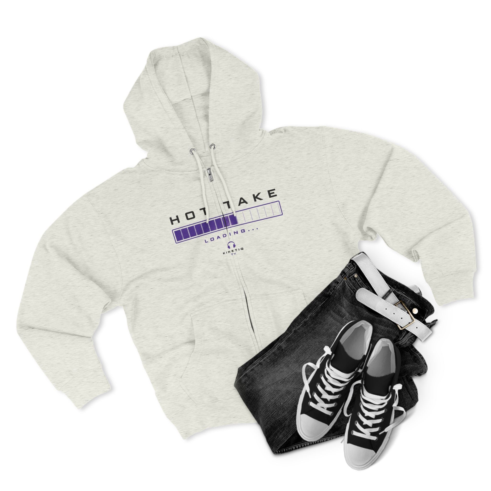 Hot Take Loading Zip Hoodie — "HOT TAKE" Retro Progress Bar Zip Hoodie