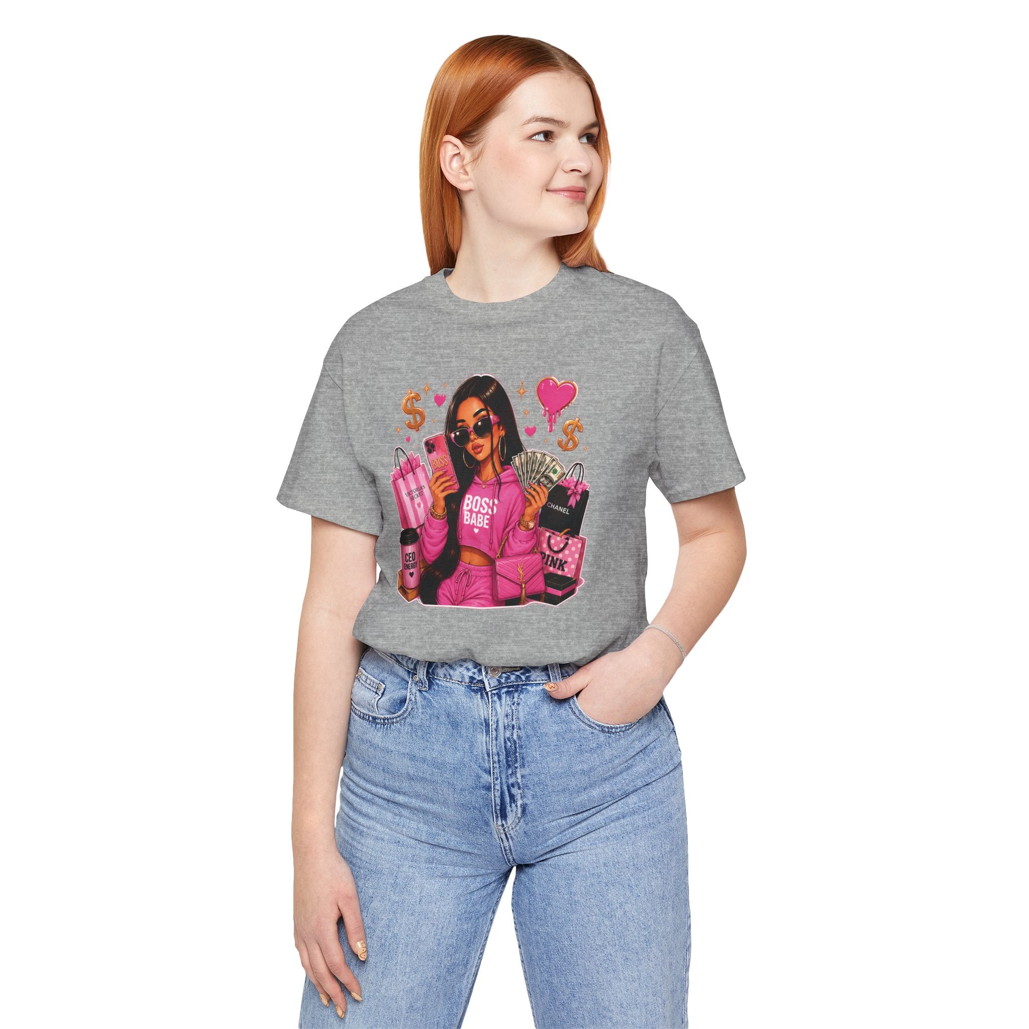 Boss Babe Pink Fashion Tee — Women’s Glam Money & Shopping Graphic Shirt