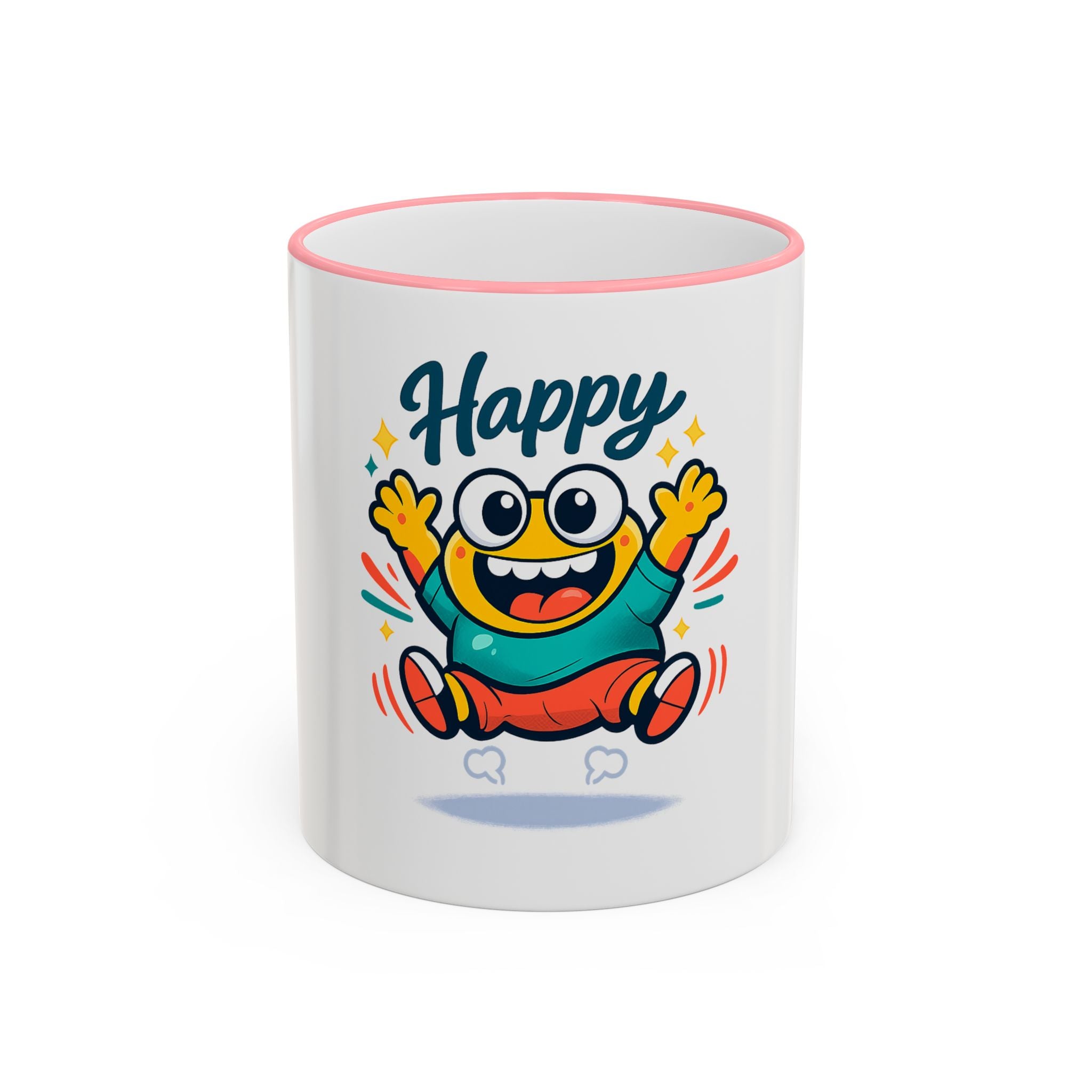 Happy Monster Accent Rim Mug – Cheerful Cute Cartoon Coffee Cup (11oz/15oz)