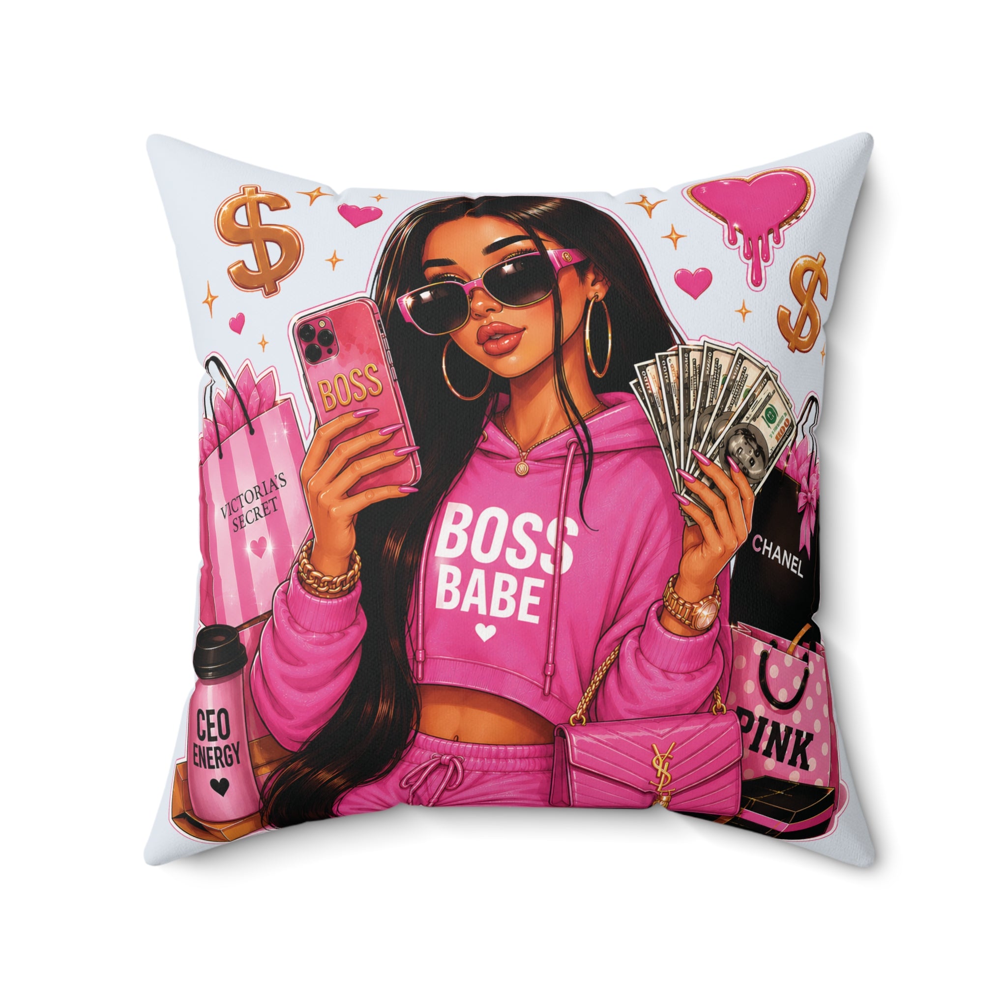 Boss Babe Pink Fashion Pillow — 'BOSS BABE' Square Decorative Cushion (Soft Ice Blue)