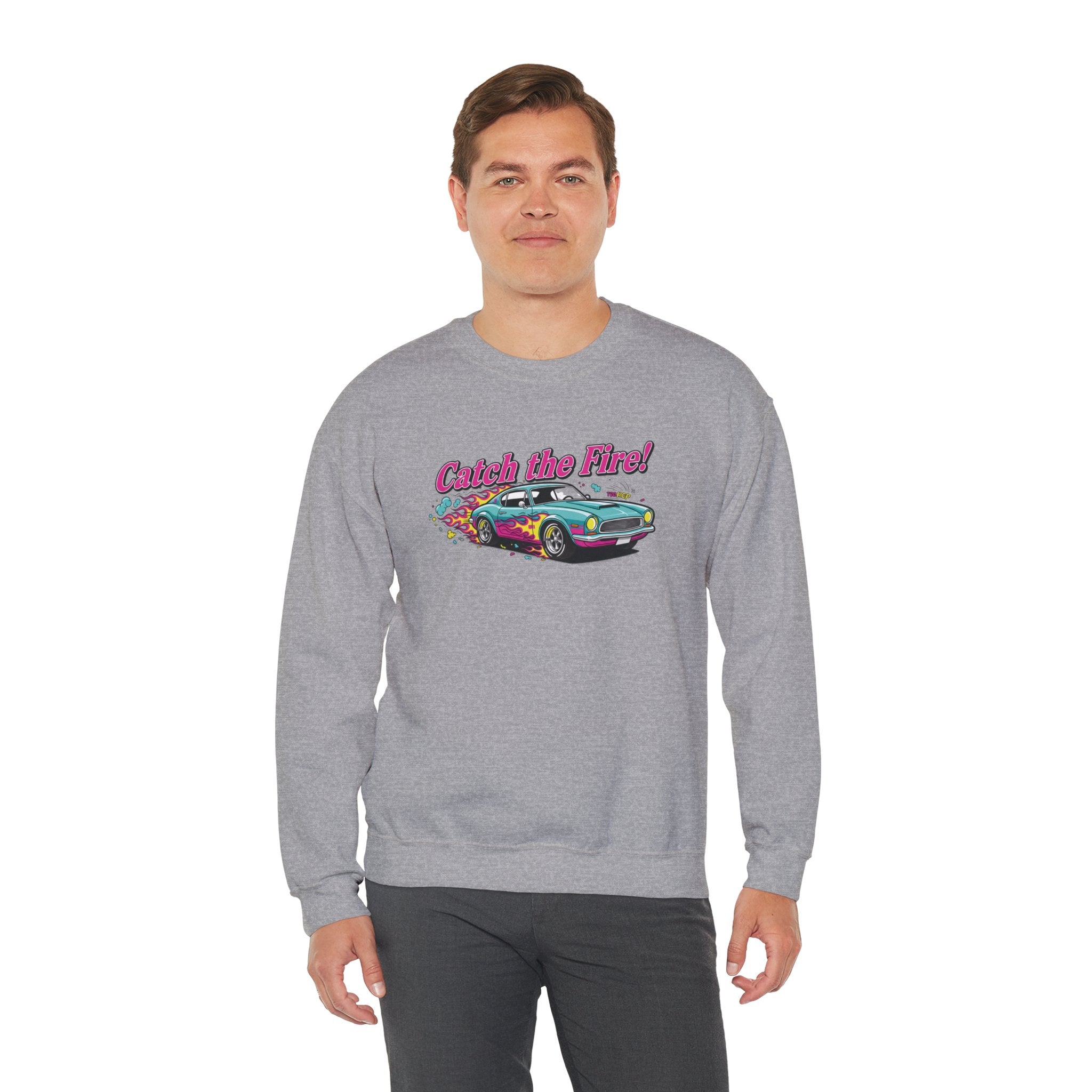 Cartoon Dragster Flames Sweatshirt | Vintage Car Illustration, Racing Flame