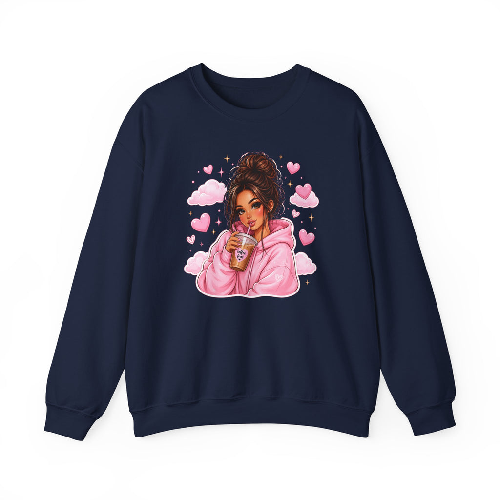 Cozy Pink Heart Girl Crewneck Sweatshirt
