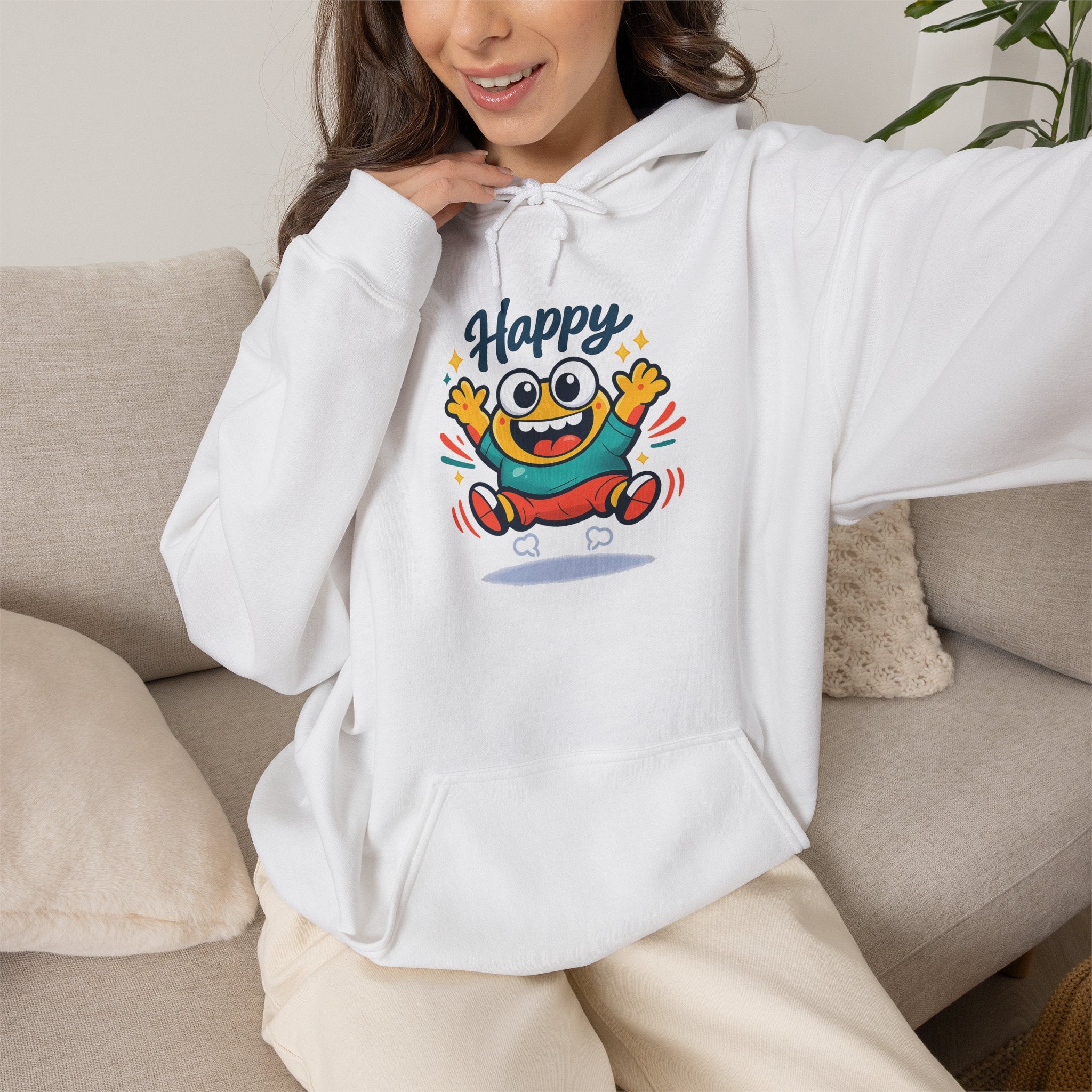 Happy Blob Cartoon Hoodie | kawaii minimal, thick outline mood face