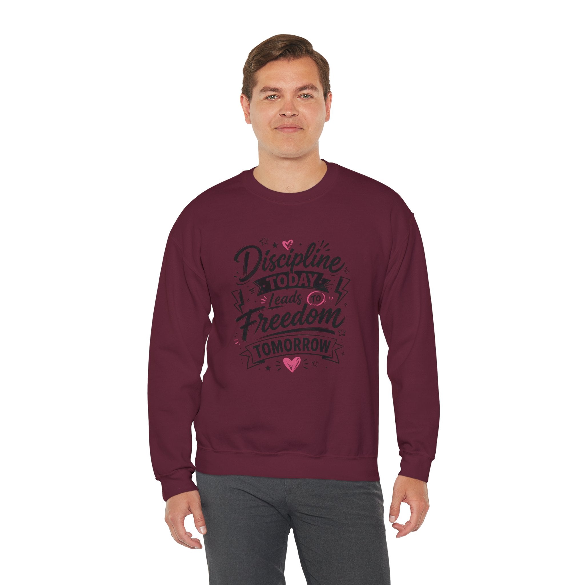 Crewneck Sweatshirt — "Discipline Today Leads to Freedom Tomorrow" Motivational Graphic