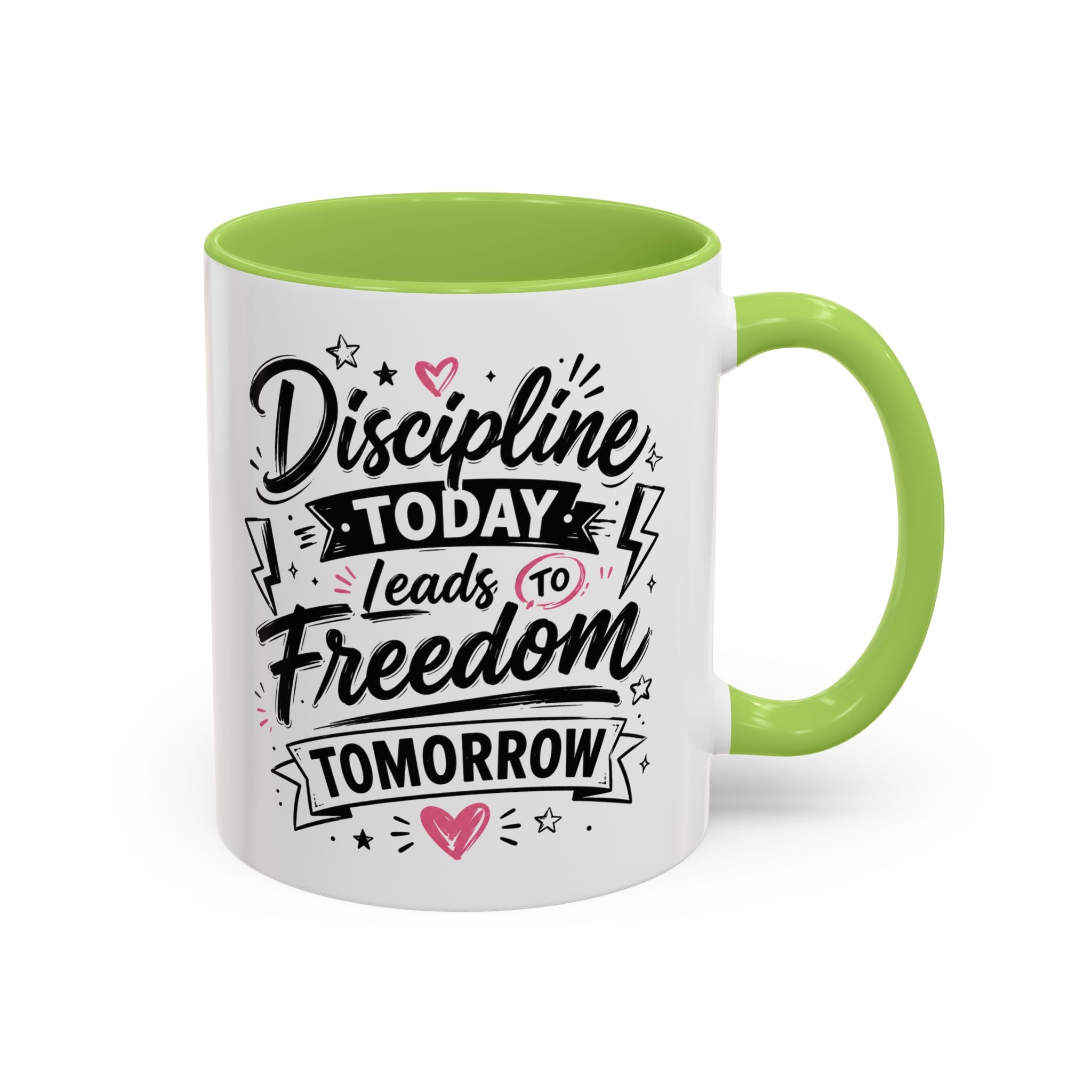 Discipline Today Leads to Freedom Tomorrow Accent Coffee Mug — Motivational Inspirational Quote
