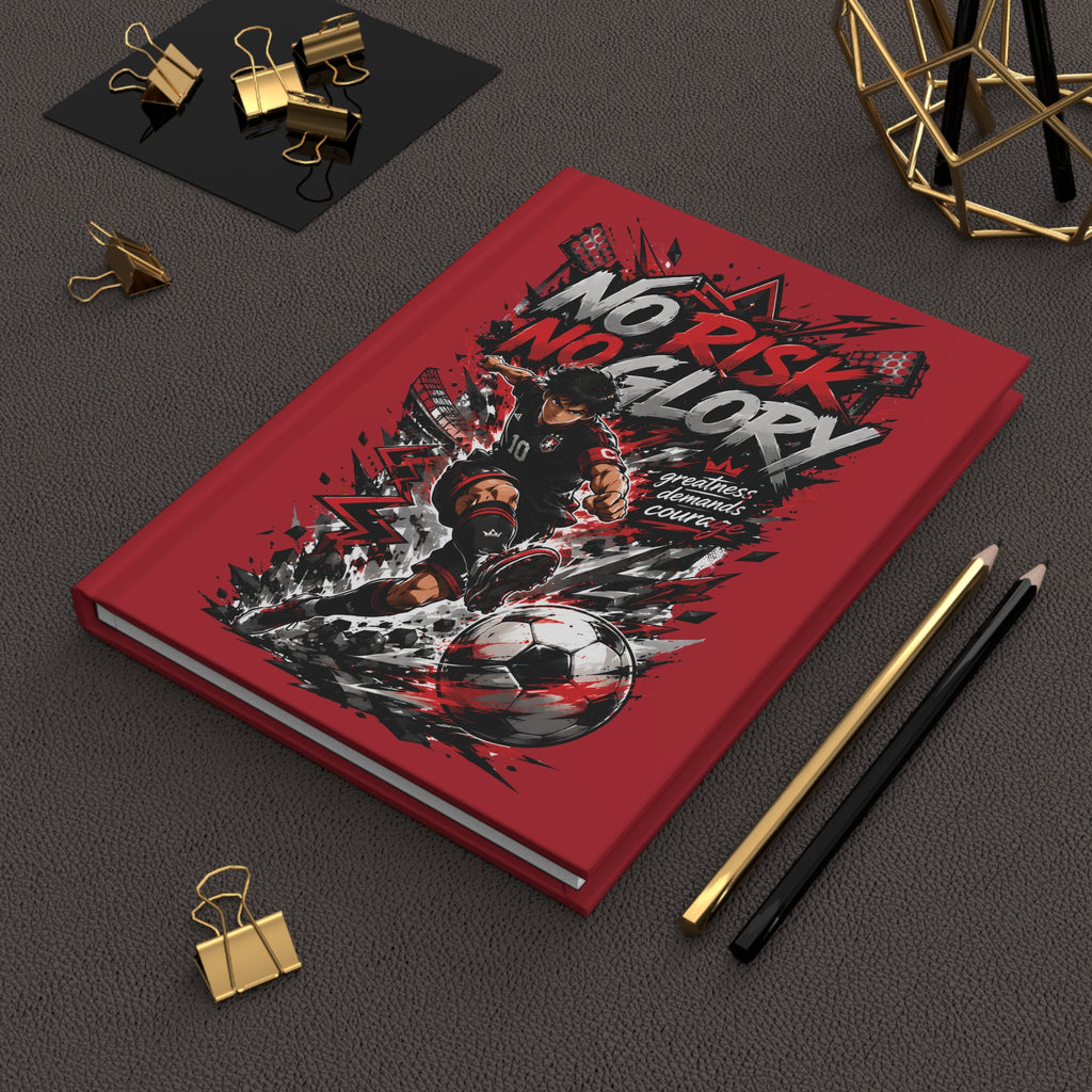 No Risk No Glory Soccer Hardcover Journal — Motivational Football Notebook