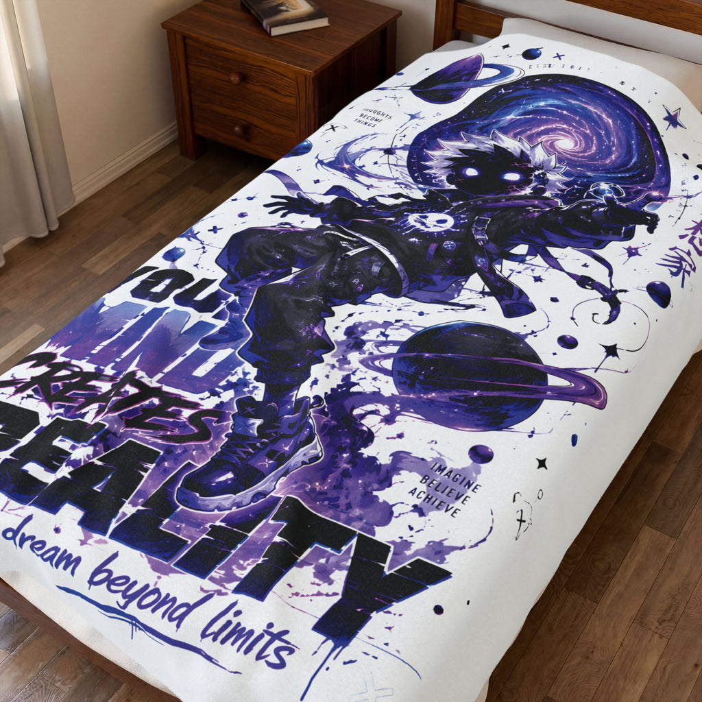 Velveteen Plush Blanket — Cosmic Astronaut 'Your Mind Creates Reality' Soft Throw