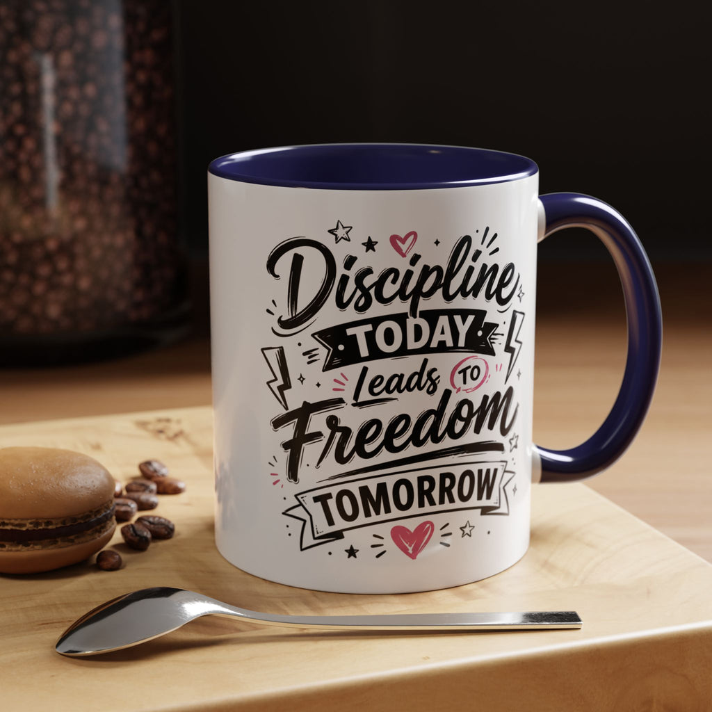 Discipline Today Leads to Freedom Tomorrow Accent Coffee Mug — Motivational Inspirational Quote