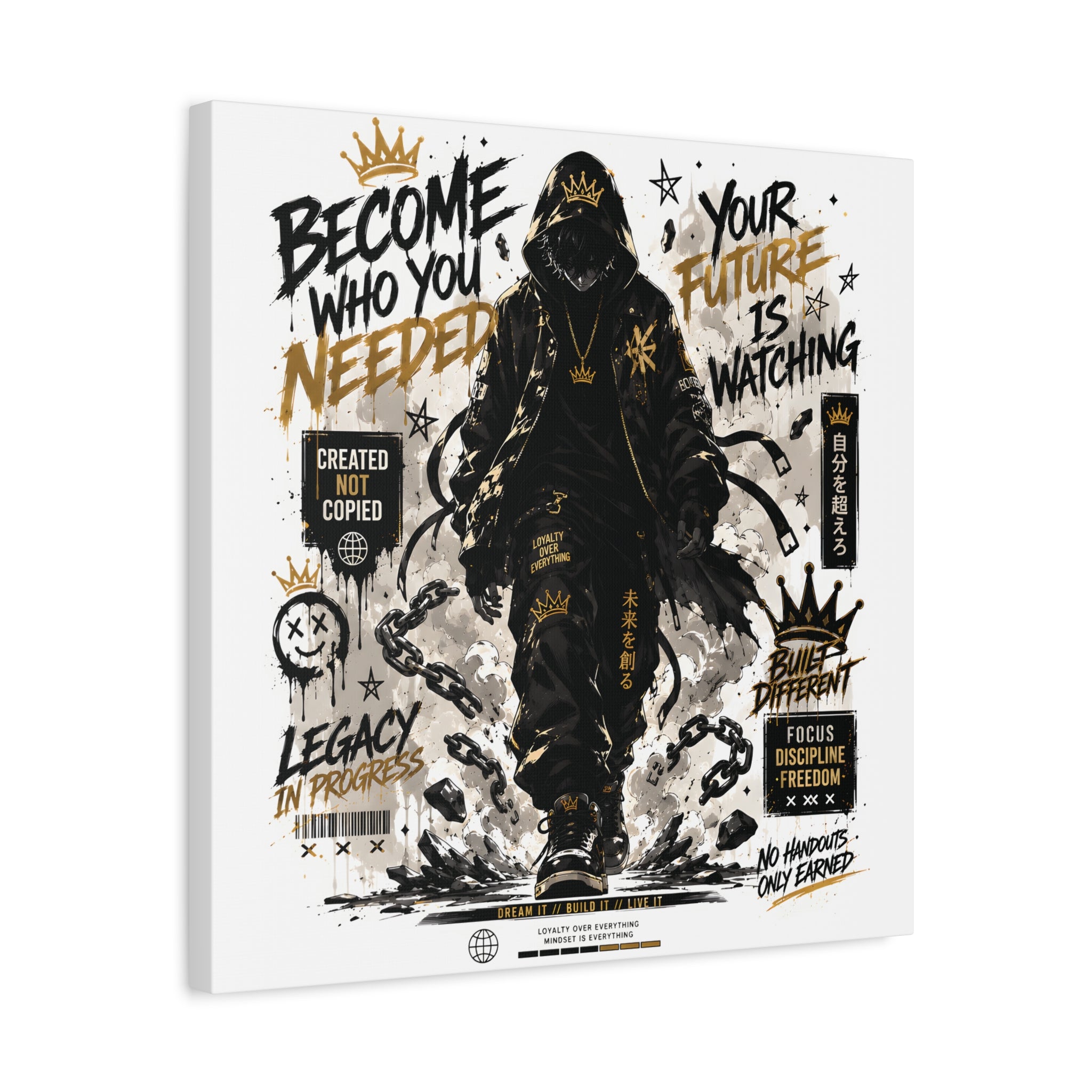 Motivational Street Art Canvas — "Become Who You Needed" Stretched Matte Print