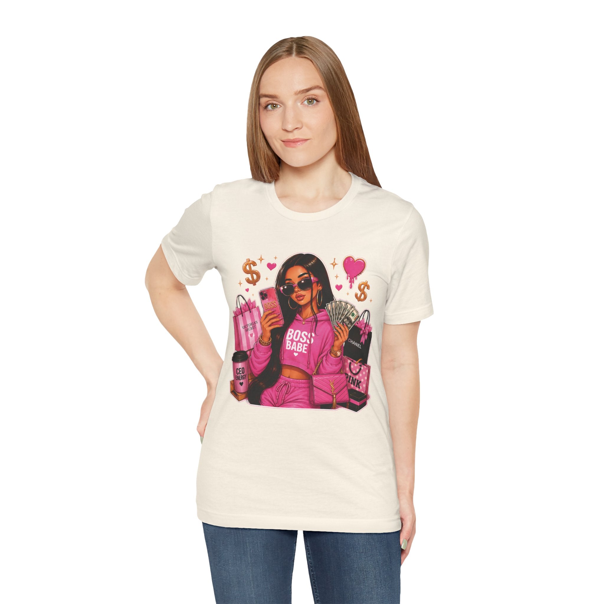 Boss Babe Pink Fashion Tee — Women’s Glam Money & Shopping Graphic Shirt