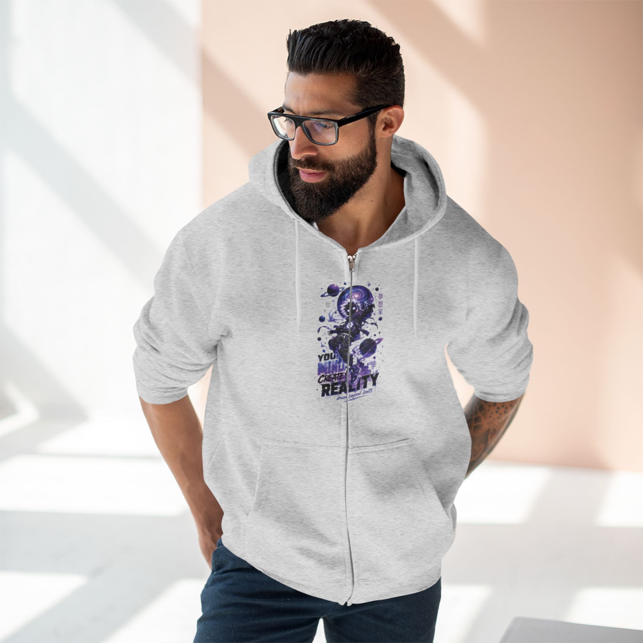 Dream Beyond Limits Zip Hoodie — Gothic Purple Graphic Zip-Up