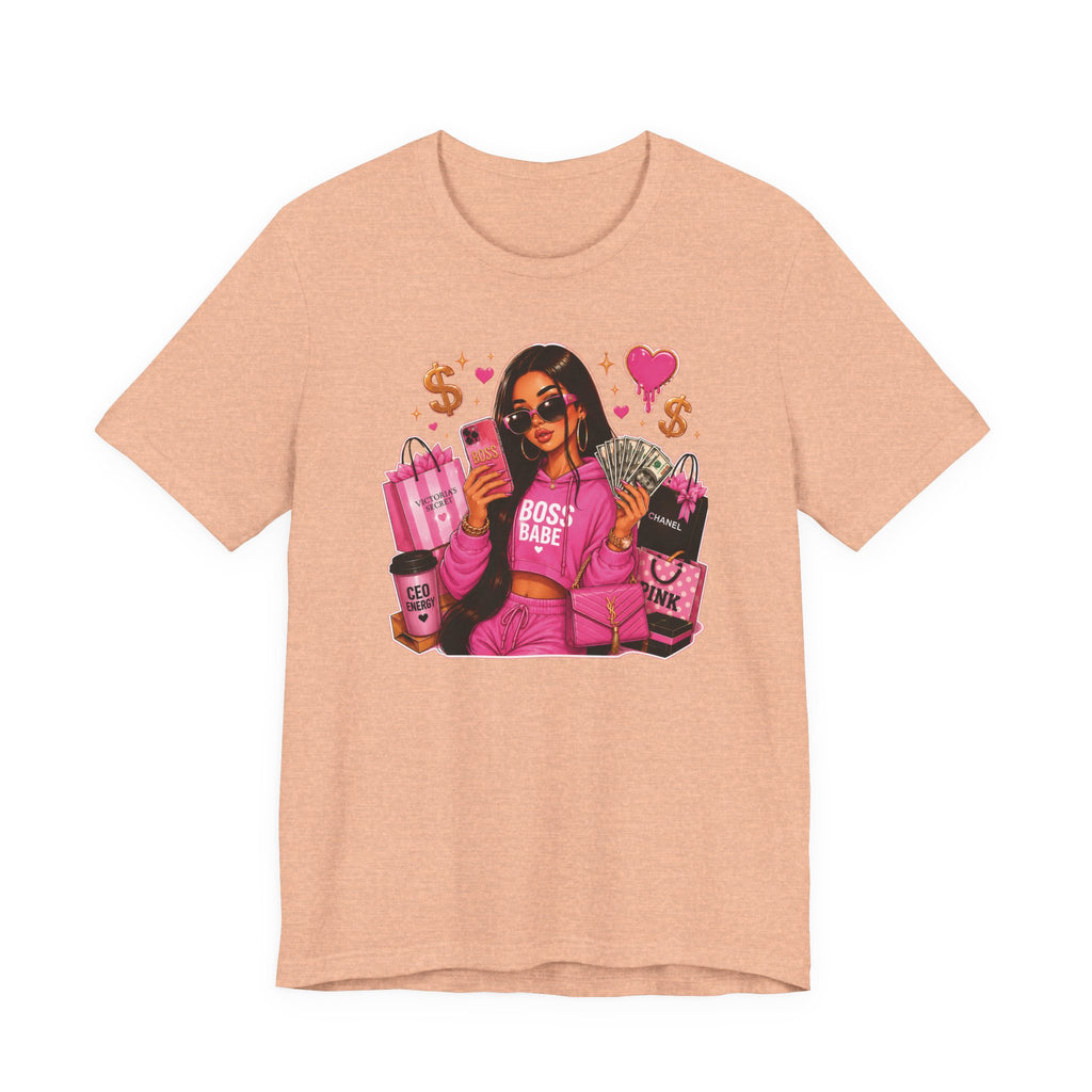 Boss Babe Pink Fashion Tee — Women’s Glam Money & Shopping Graphic Shirt