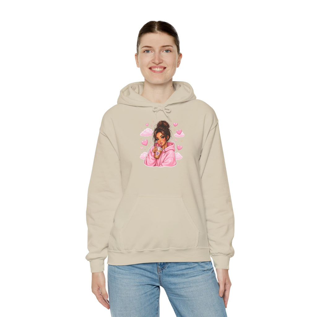 Cute Pink Heart Girl Hoodie — Cozy Graphic Sweatshirt