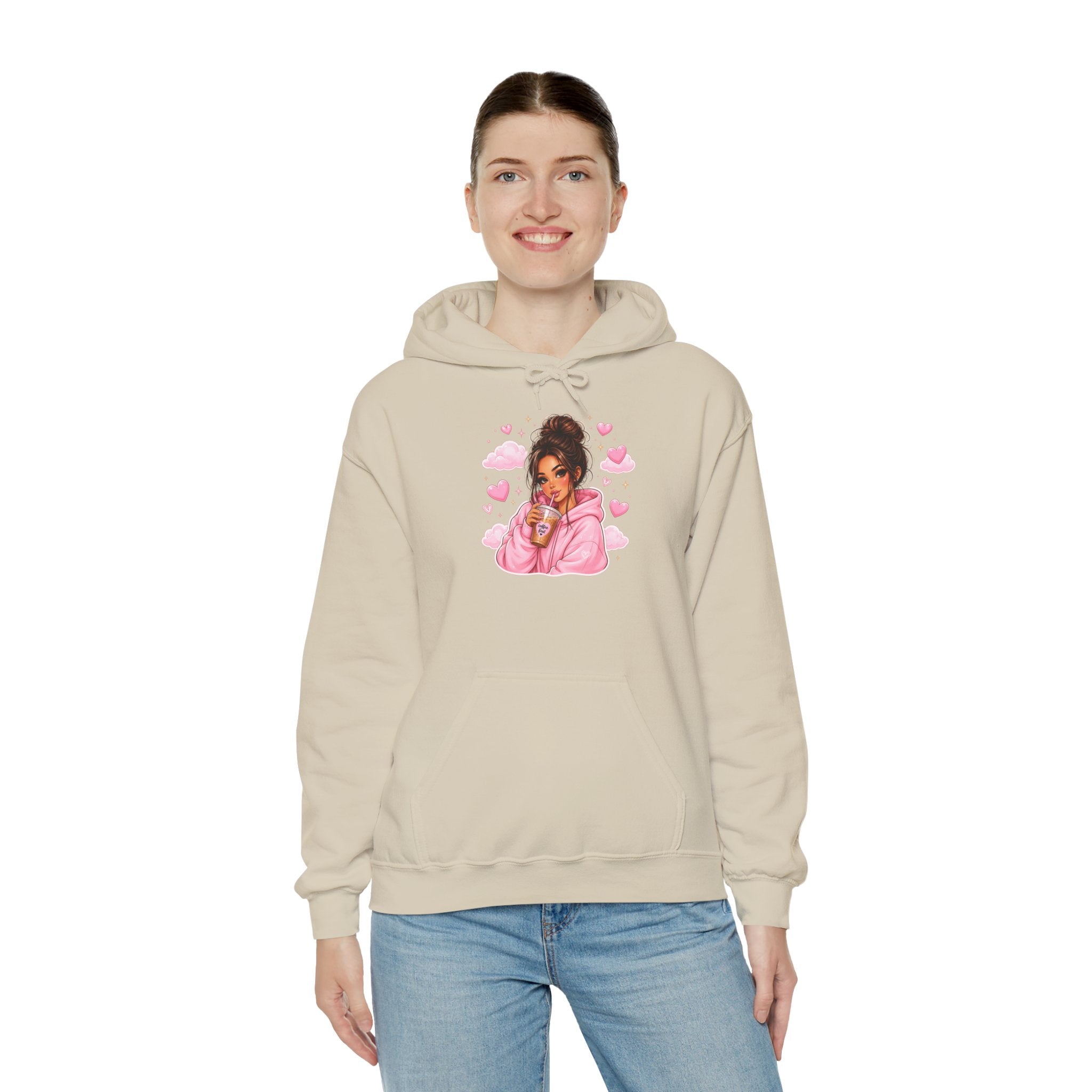 Cute Pink Heart Girl Hoodie — Cozy Graphic Sweatshirt