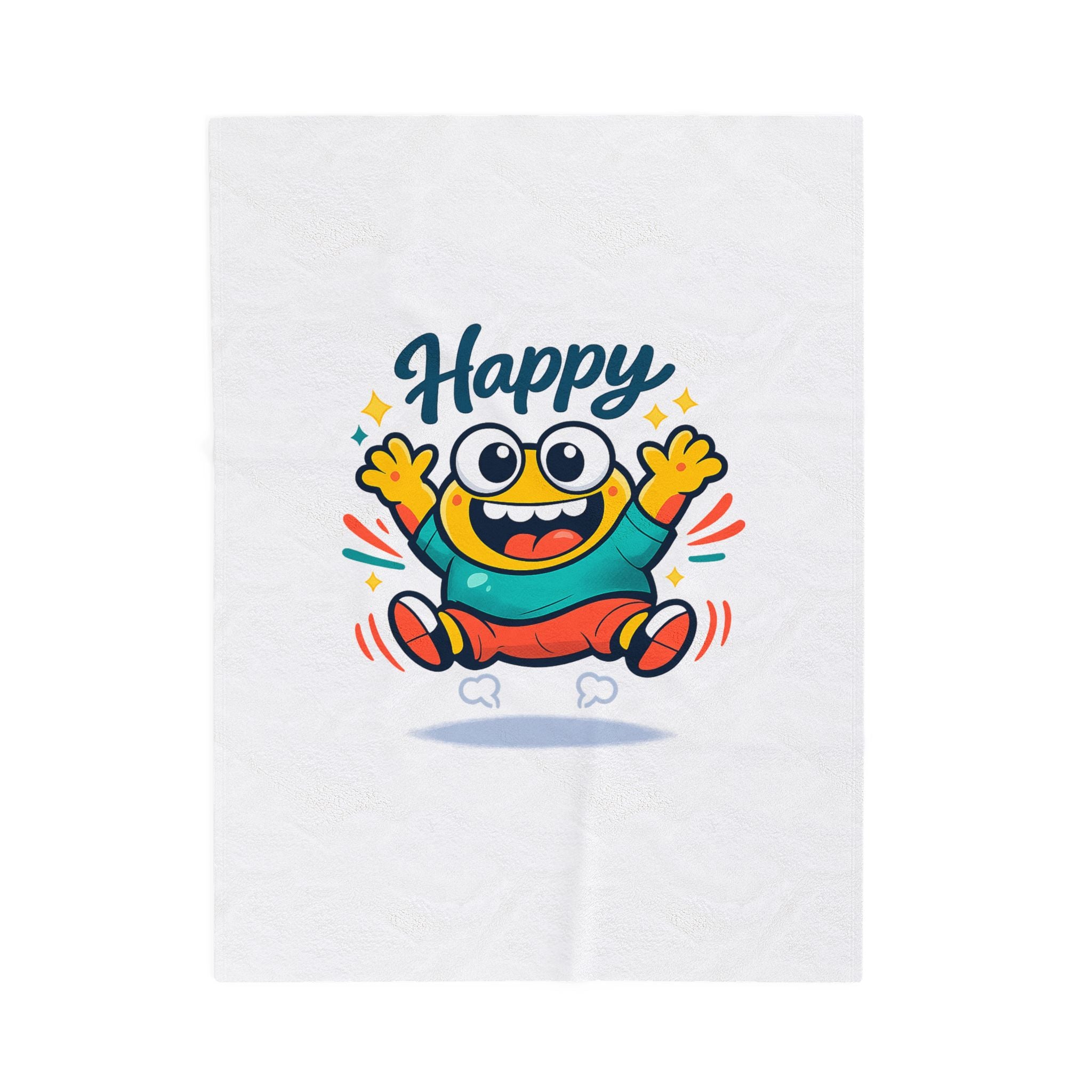 Happy Mood Face Velveteen Plush Blanket | thick outline kawaii cartoon