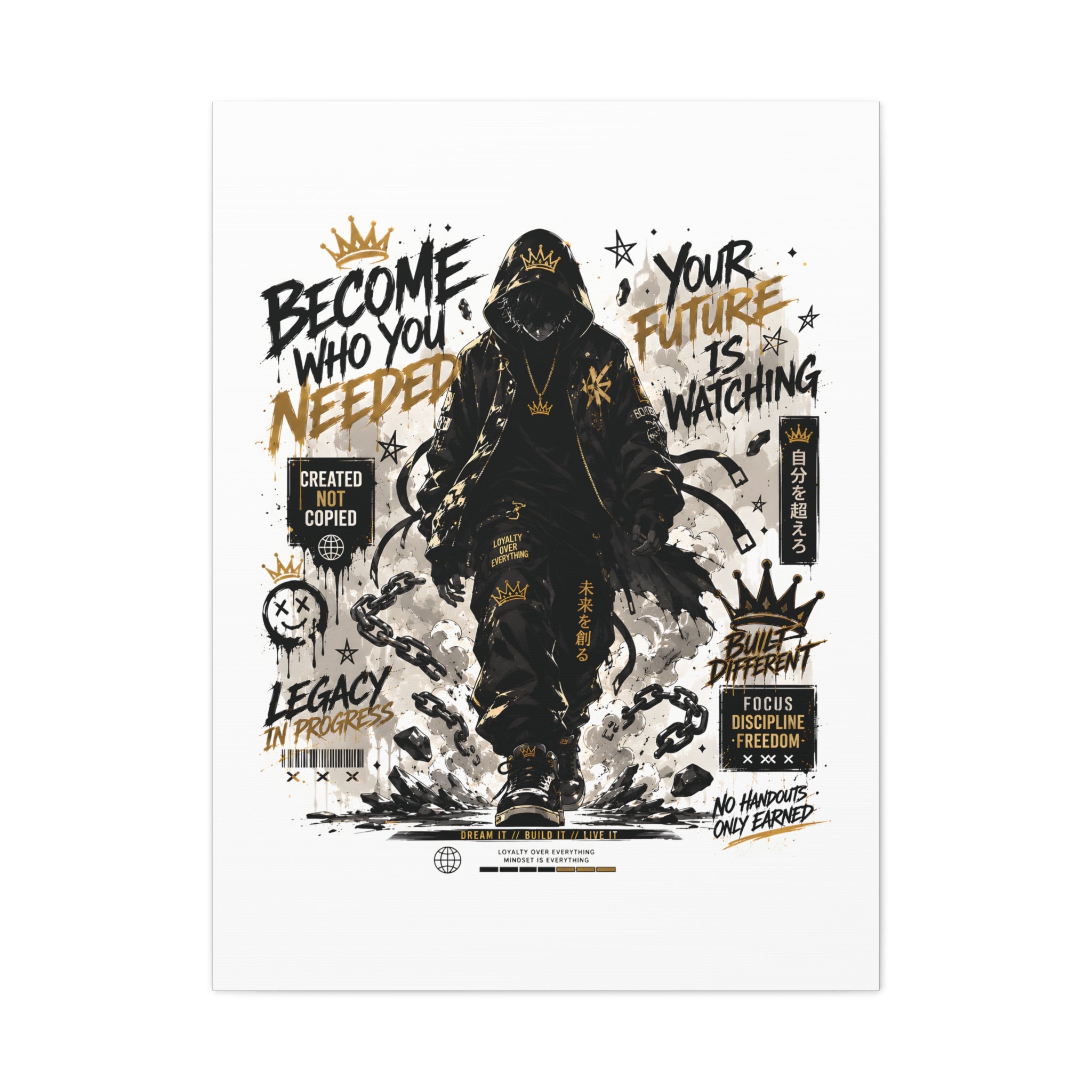 Motivational Street Art Canvas — "Become Who You Needed" Stretched Matte Print