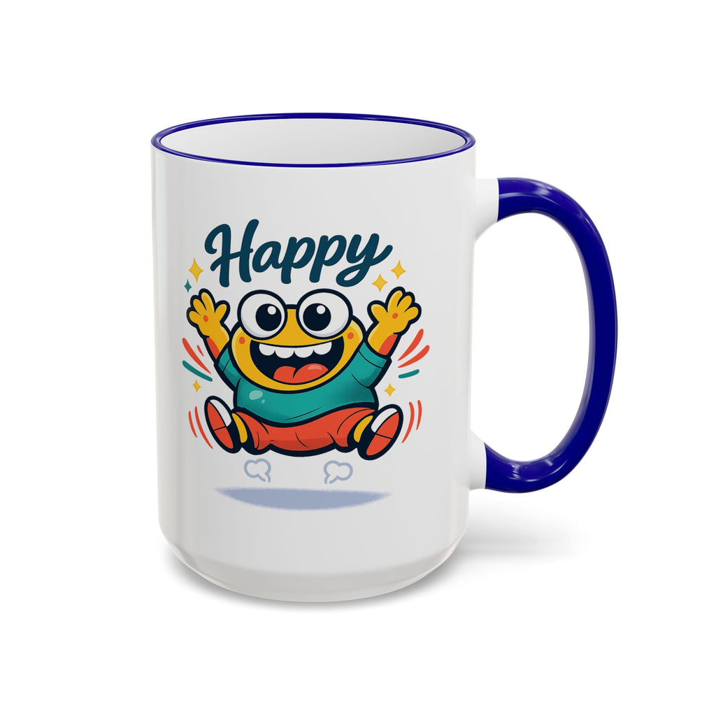 Happy Monster Accent Mug - Cute Cartoon Coffee Cup (11oz/15oz)