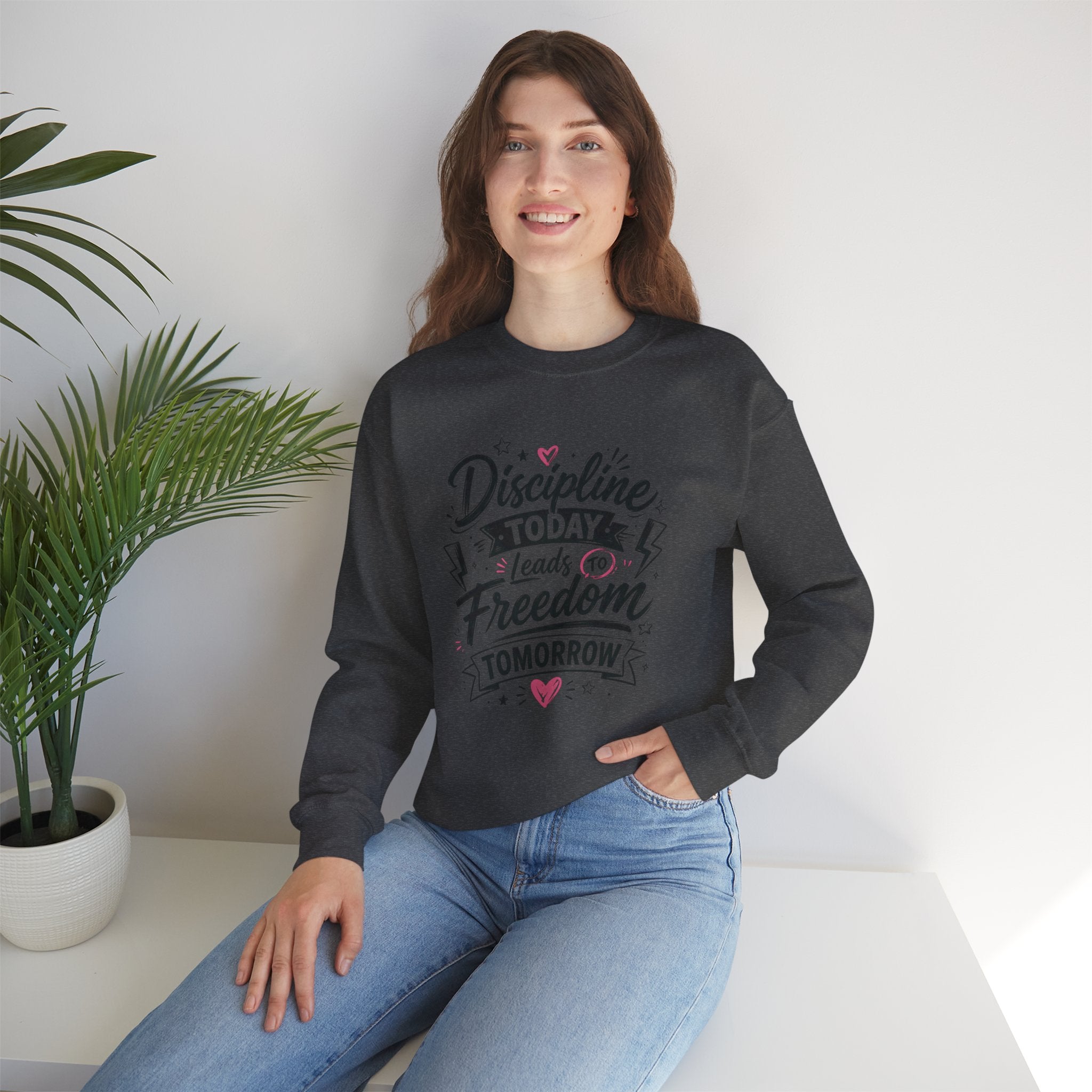 Crewneck Sweatshirt — "Discipline Today Leads to Freedom Tomorrow" Motivational Graphic