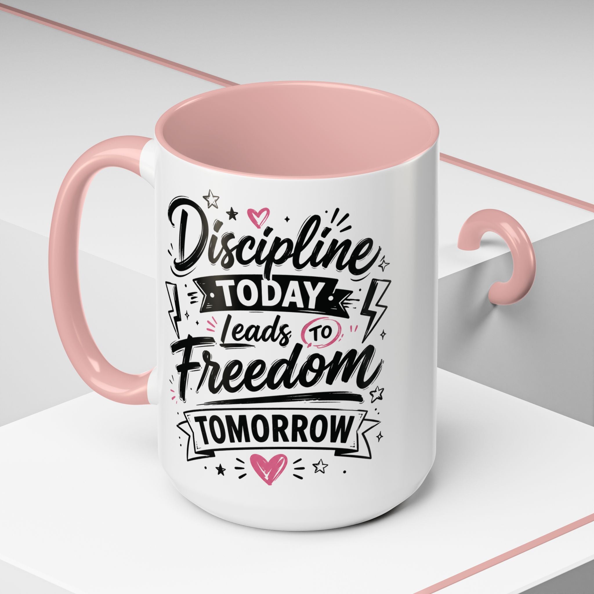 Discipline Today Leads to Freedom Tomorrow Accent Coffee Mug — Motivational Inspirational Quote