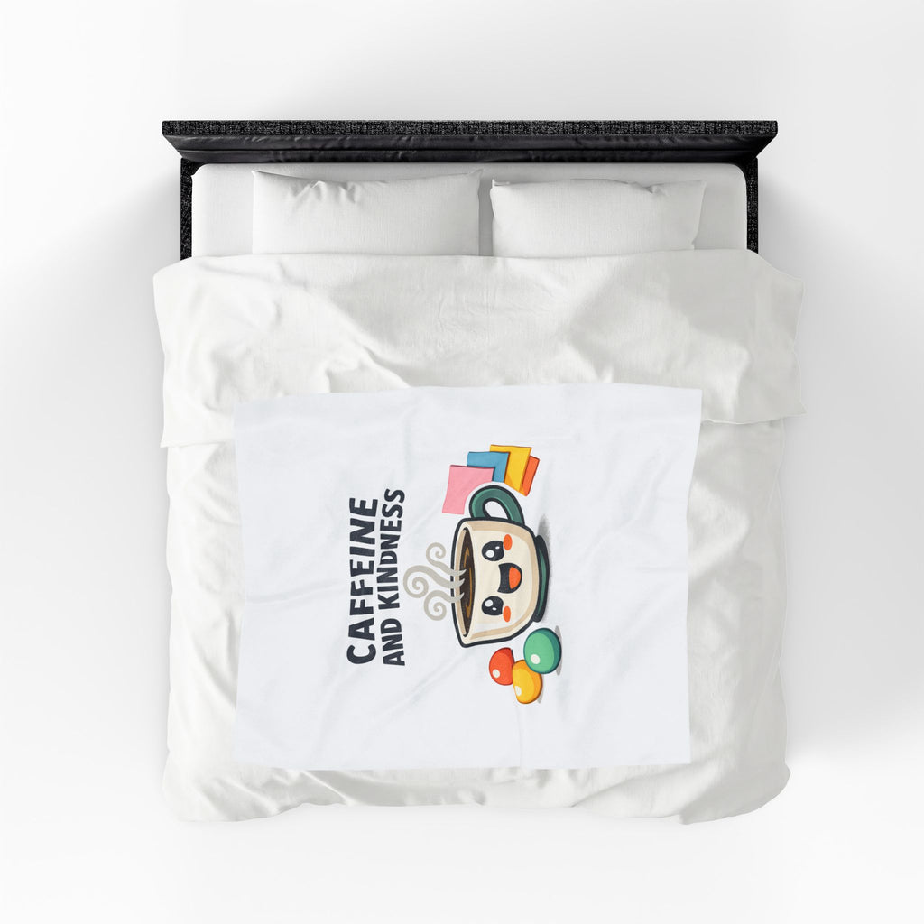 Caffeine and Kindness Velveteen Blanket - Cozy Coffee-Themed Throw