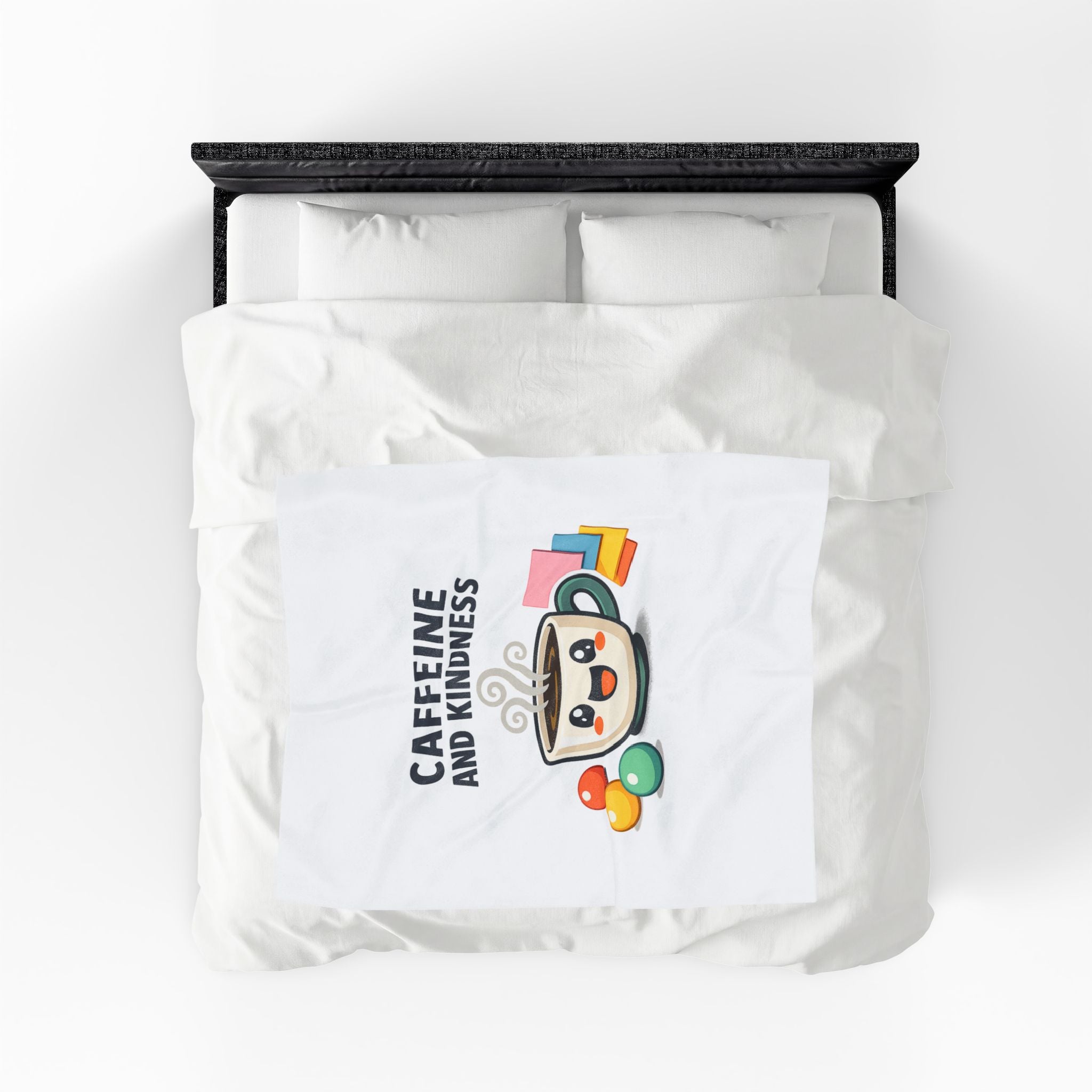 Caffeine and Kindness Velveteen Blanket - Cozy Coffee-Themed Throw