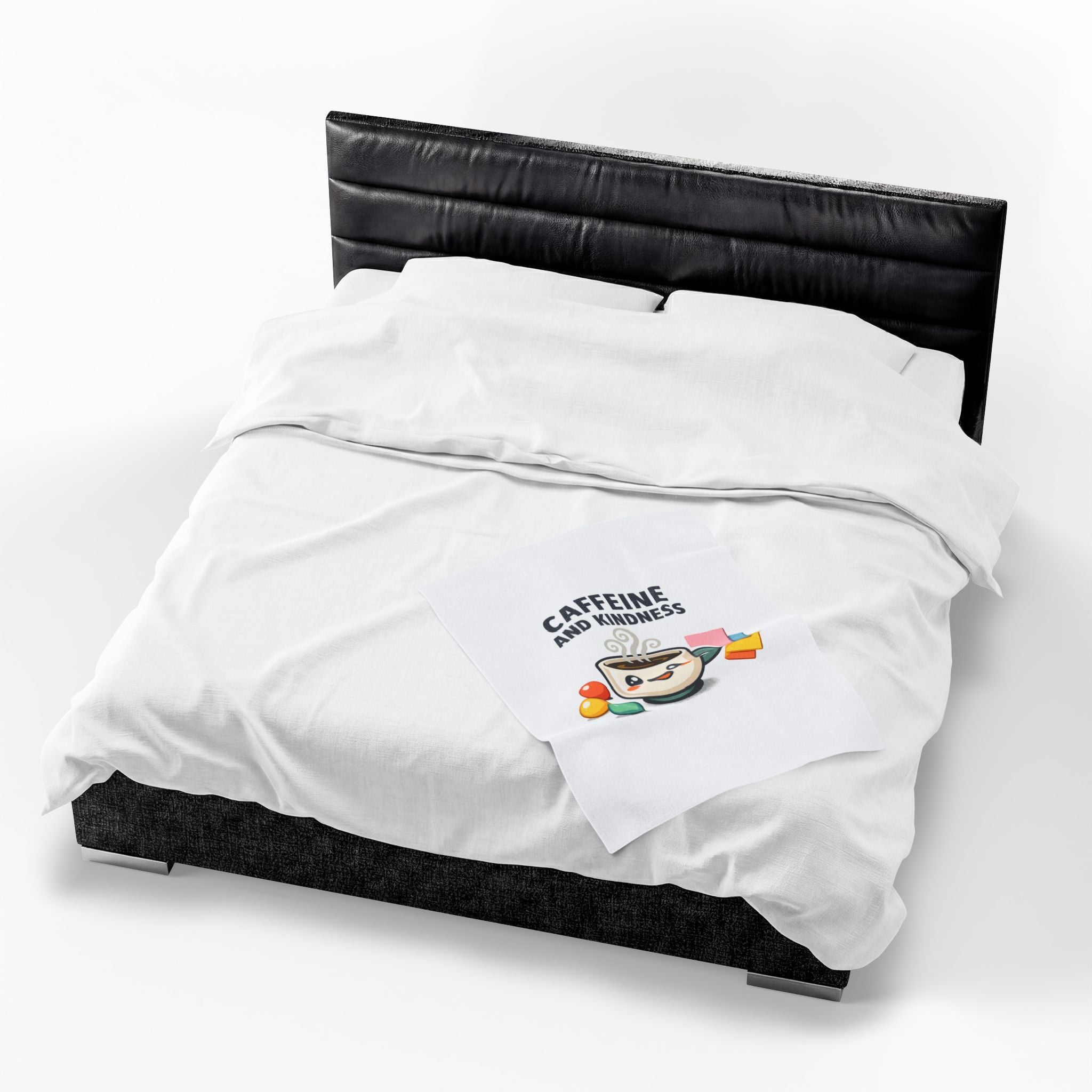Caffeine and Kindness Velveteen Blanket - Cozy Coffee-Themed Throw