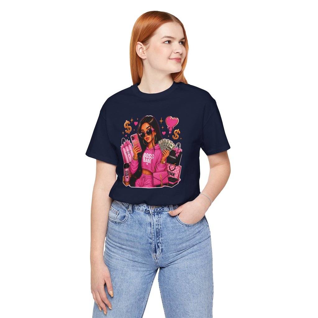 Boss Babe Pink Fashion Tee — Women’s Glam Money & Shopping Graphic Shirt