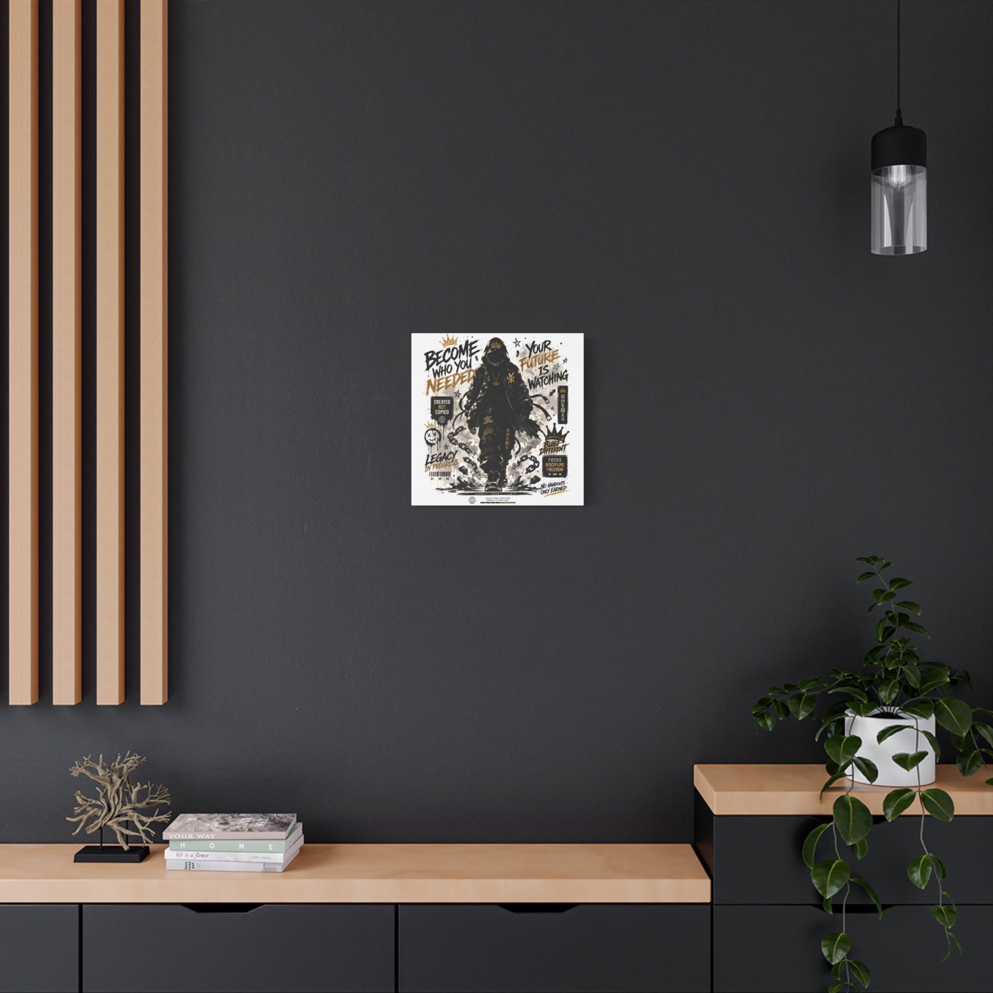 Motivational Street Art Canvas — "Become Who You Needed" Stretched Matte Print