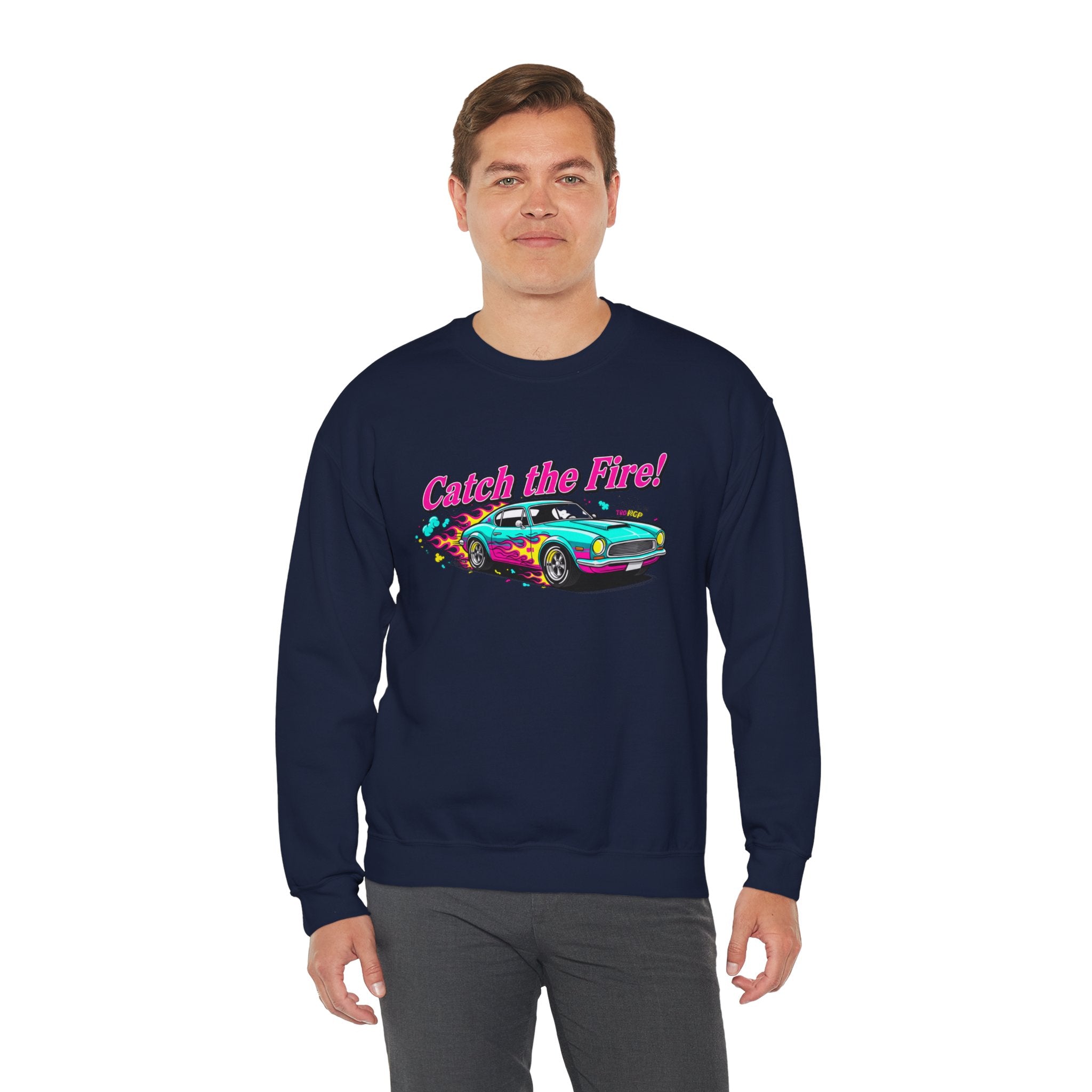Cartoon Dragster Flames Sweatshirt - Vintage Racing Graphic Crewneck
