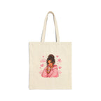 Cute Girl with Coffee Canvas Tote Bag - Pink Hoodie Illustration