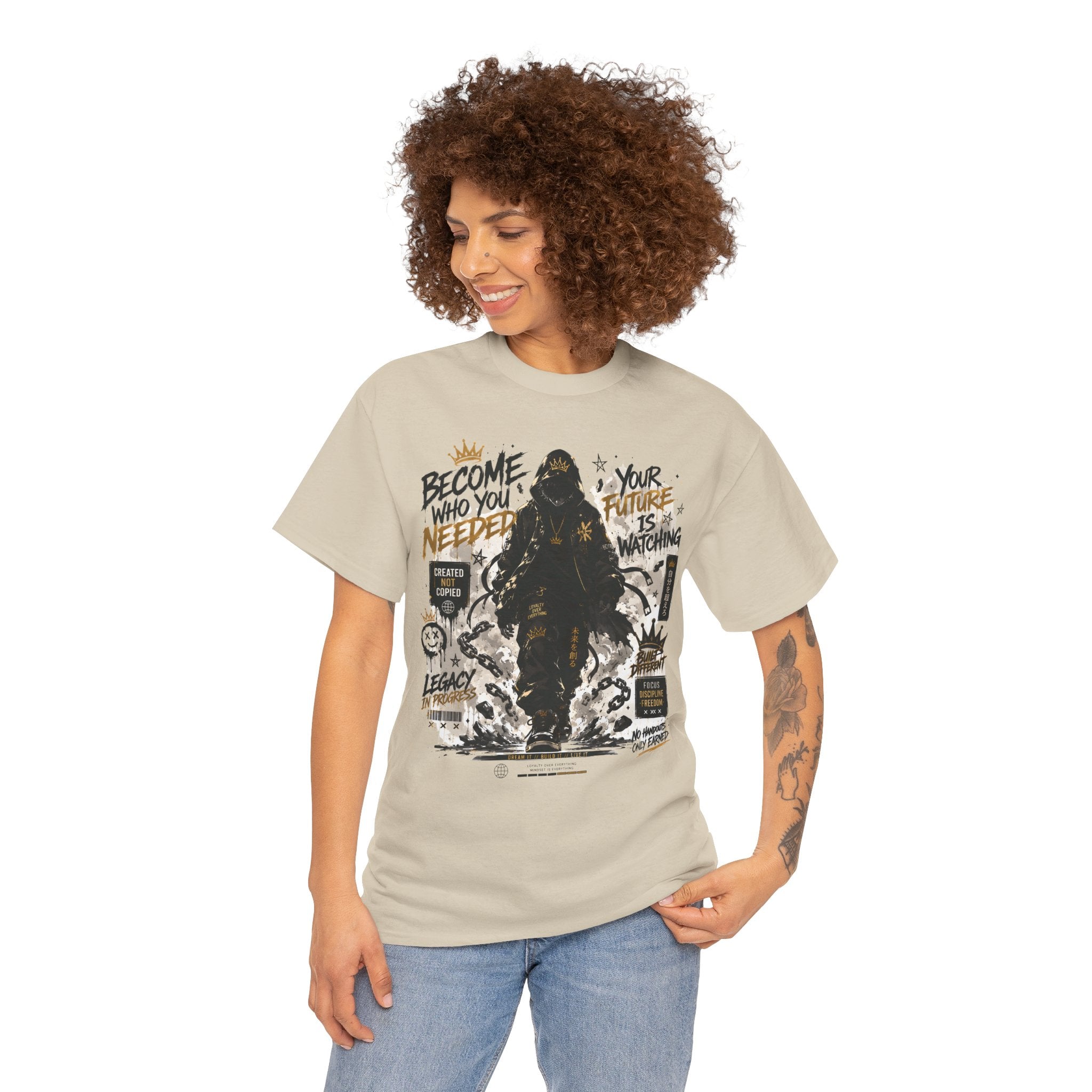 Motivational Soldier Graphic Tee – "Become Who You Need" Inspirational Military Design