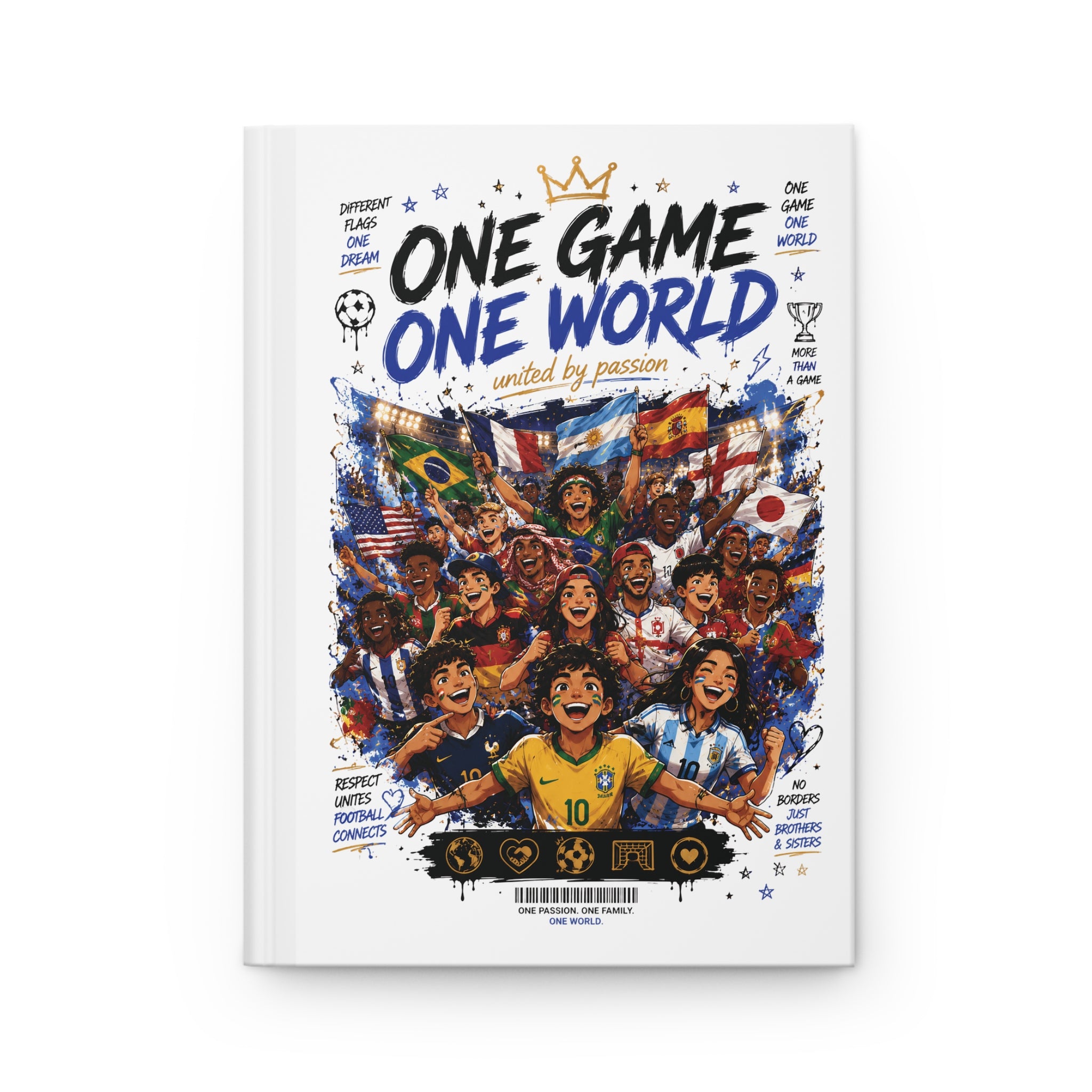 One Game One World Soccer Hardcover Journal — Personalized Name & Number