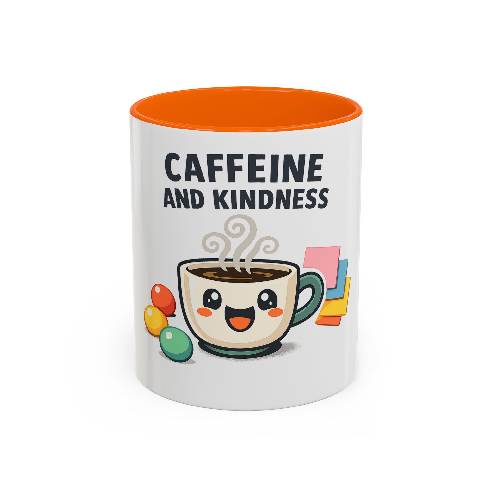 Caffeine and Kindness Coffee Mug — Cute Kawaii Tea Cup Accent Mug (11/15oz)
