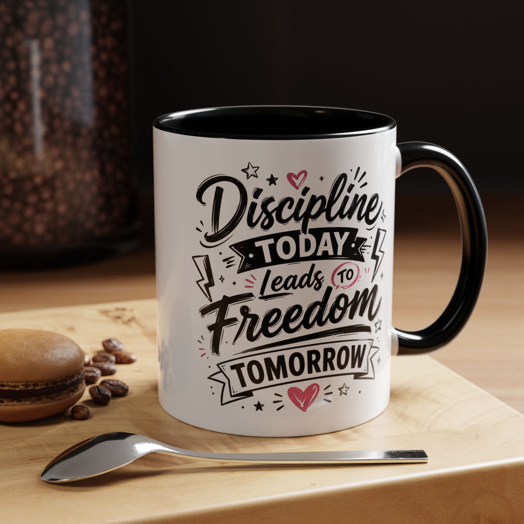 Discipline Today Leads to Freedom Tomorrow Accent Coffee Mug — Motivational Inspirational Quote