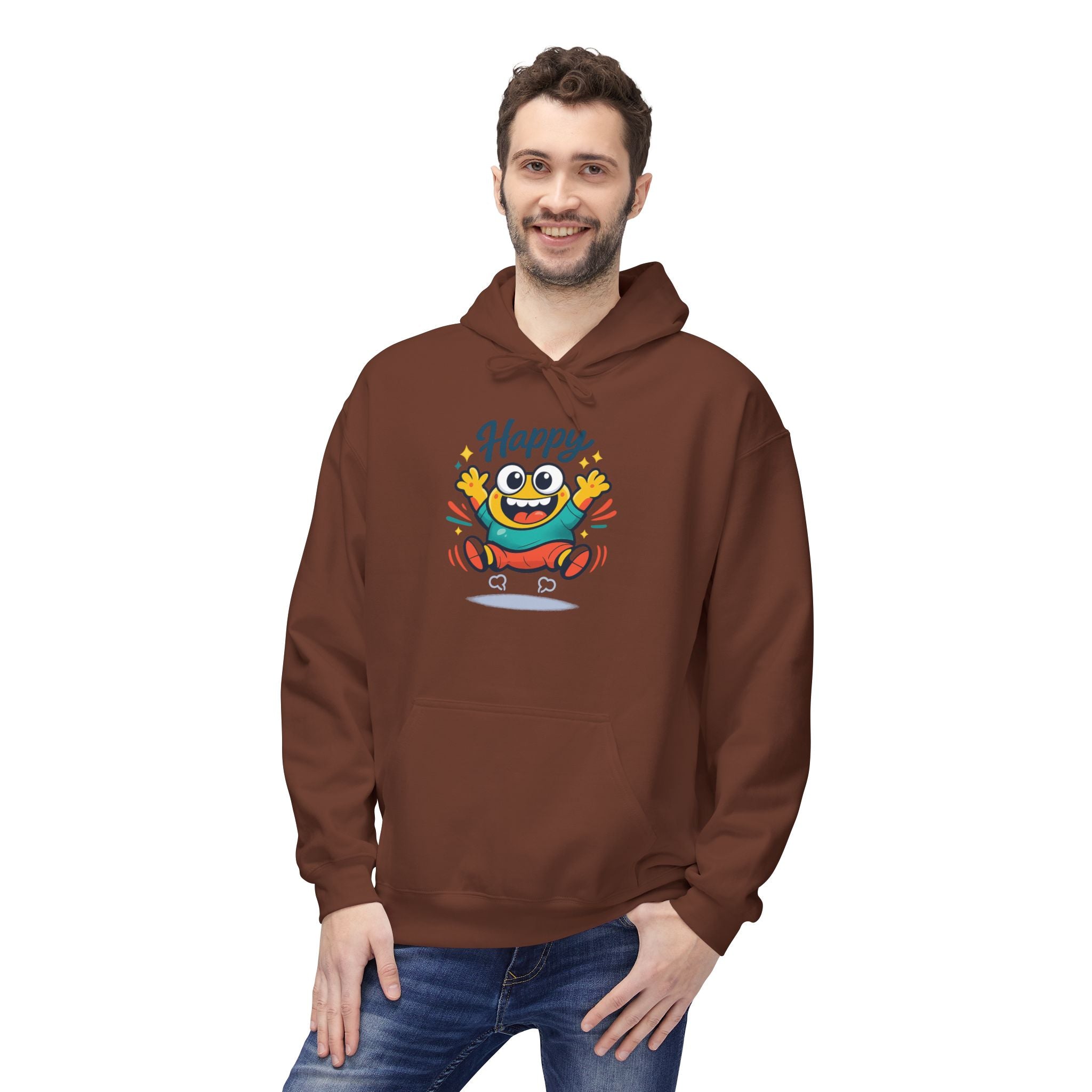 Happy Blob Graphic Hoodie – Cute Cartoon 'Happy' Pullover